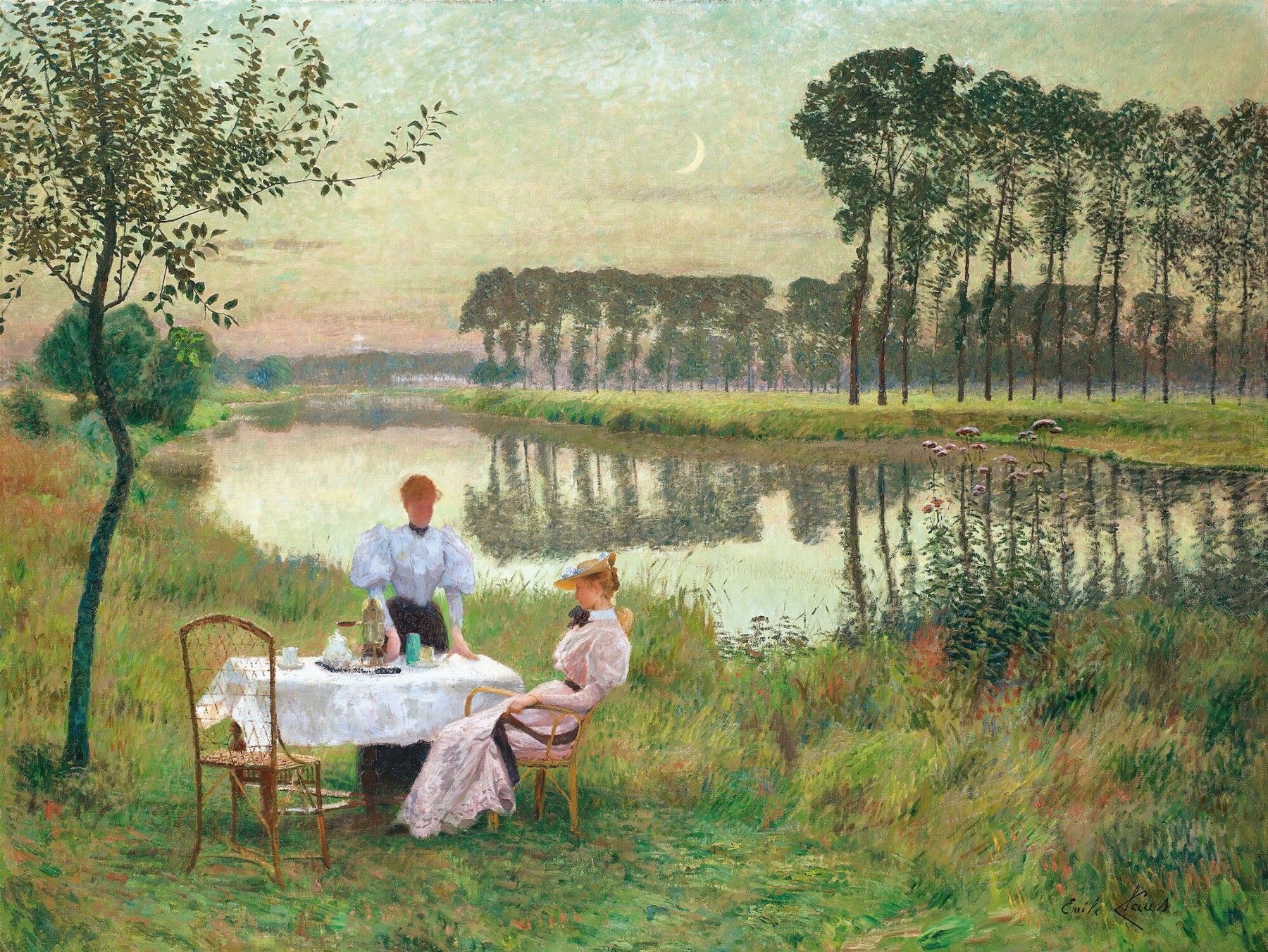 Soirée D’été by Emile Claus, oil on canvas depicting elegantly dressed figures in twilight.