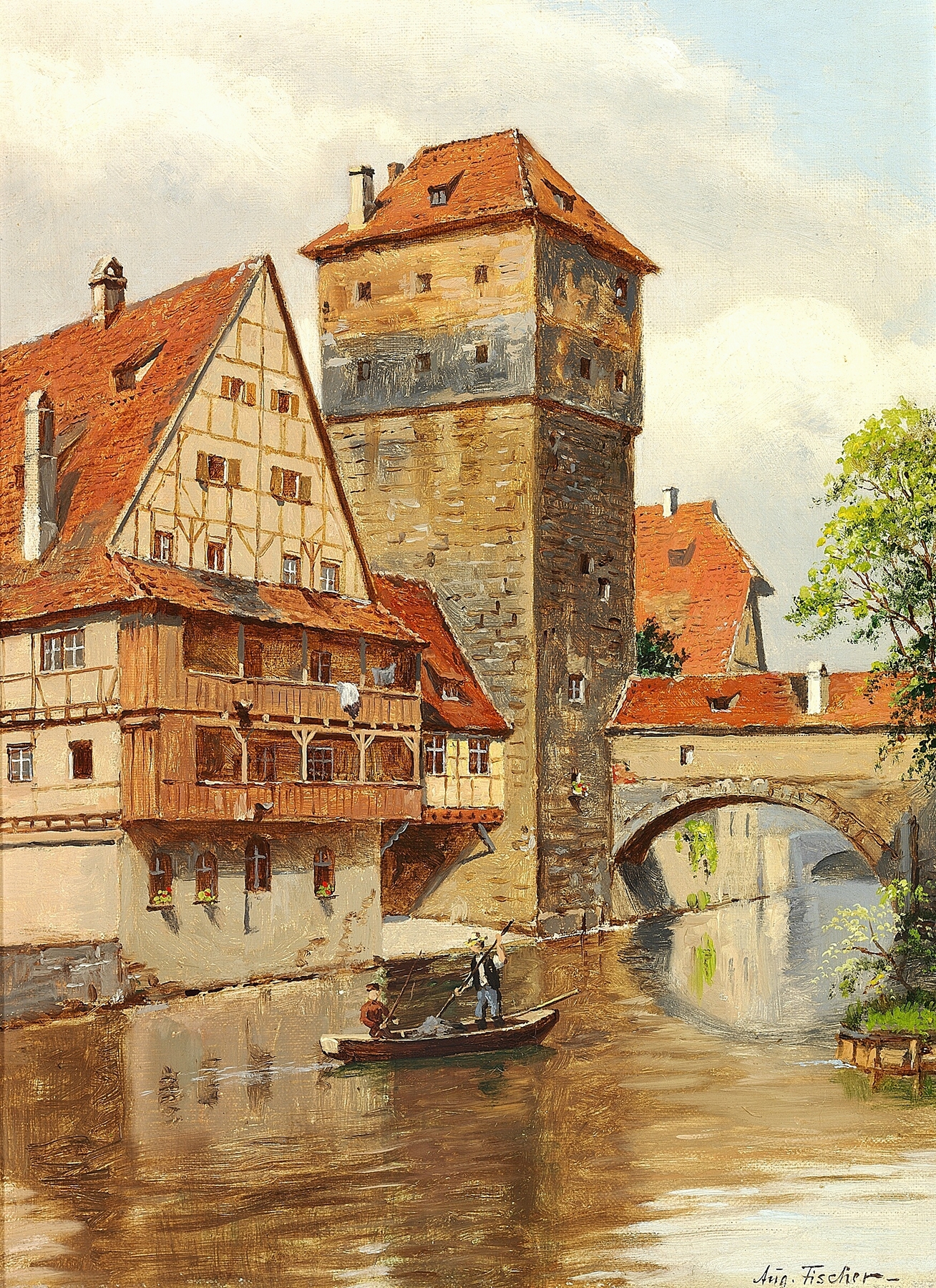 Henckerstieg i Nürnberg by August Fischer, oil on canvas depicting a landscape with vibrant colors.