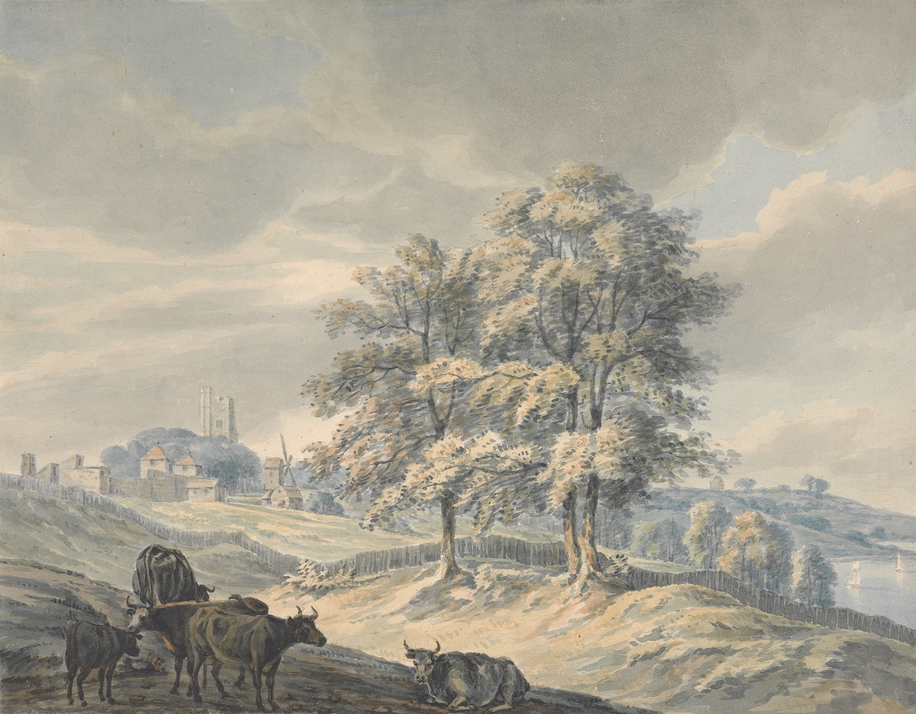 Oil painting by John Cleveley the younger depicting St. Margaret’s and a river.