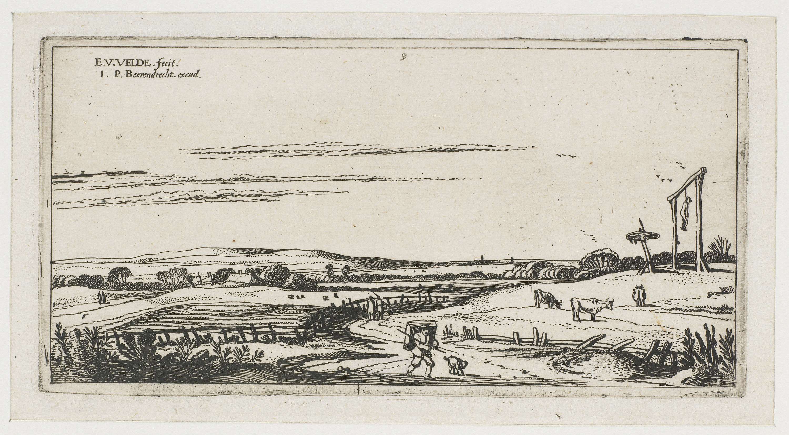 Landscape with gallows near Haarlem, etching by Esaias van de Velde