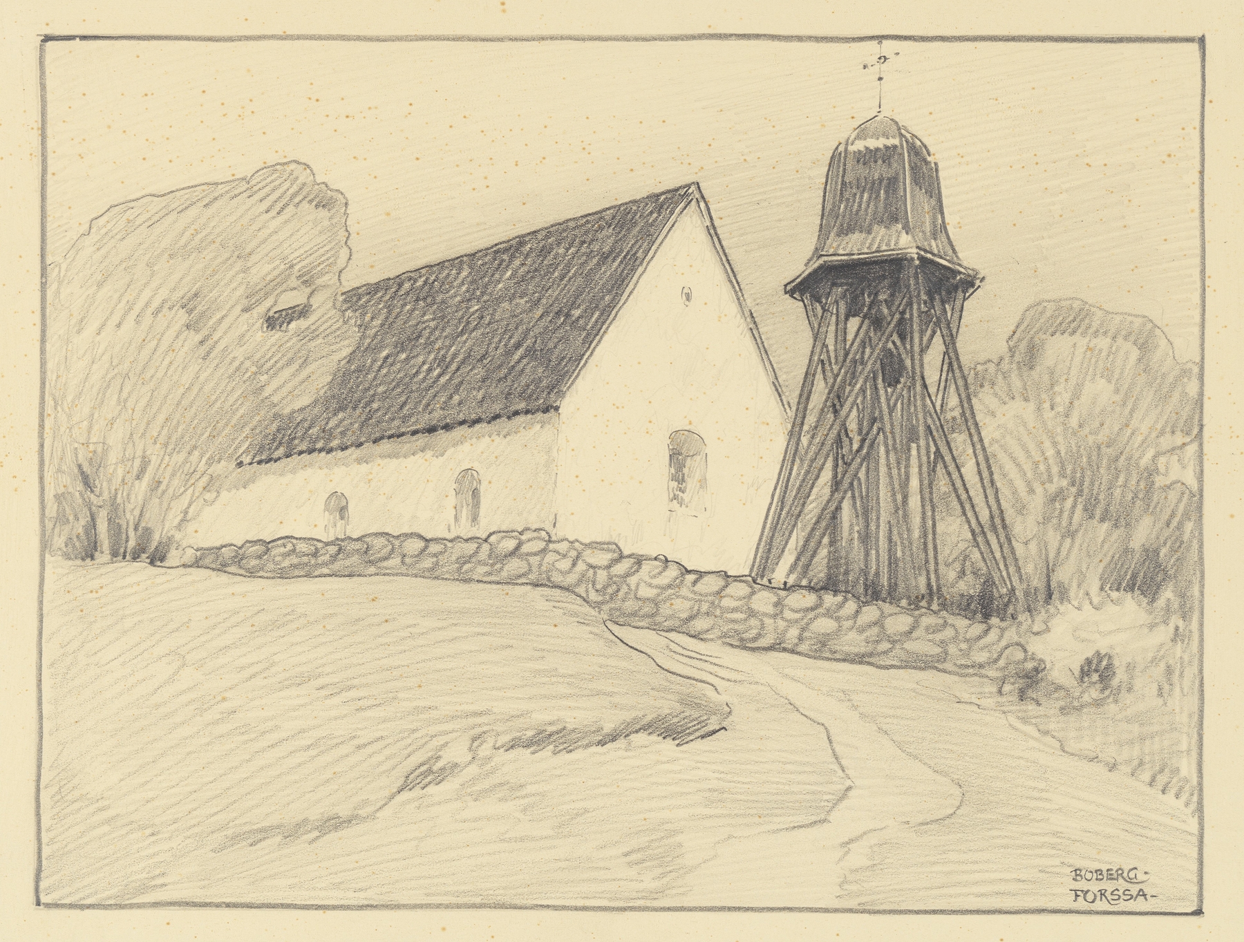 Modernism landscape by Ferdinand Boberg, showcasing shimmering water reflections.