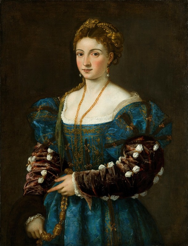 Portrait of a lady in an emerald gown, oil on canvas by Tiziano