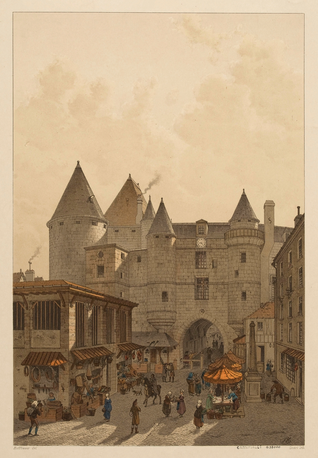 Cityscape with arching structures and shadows, oil painting by Fédor Hoffbauer