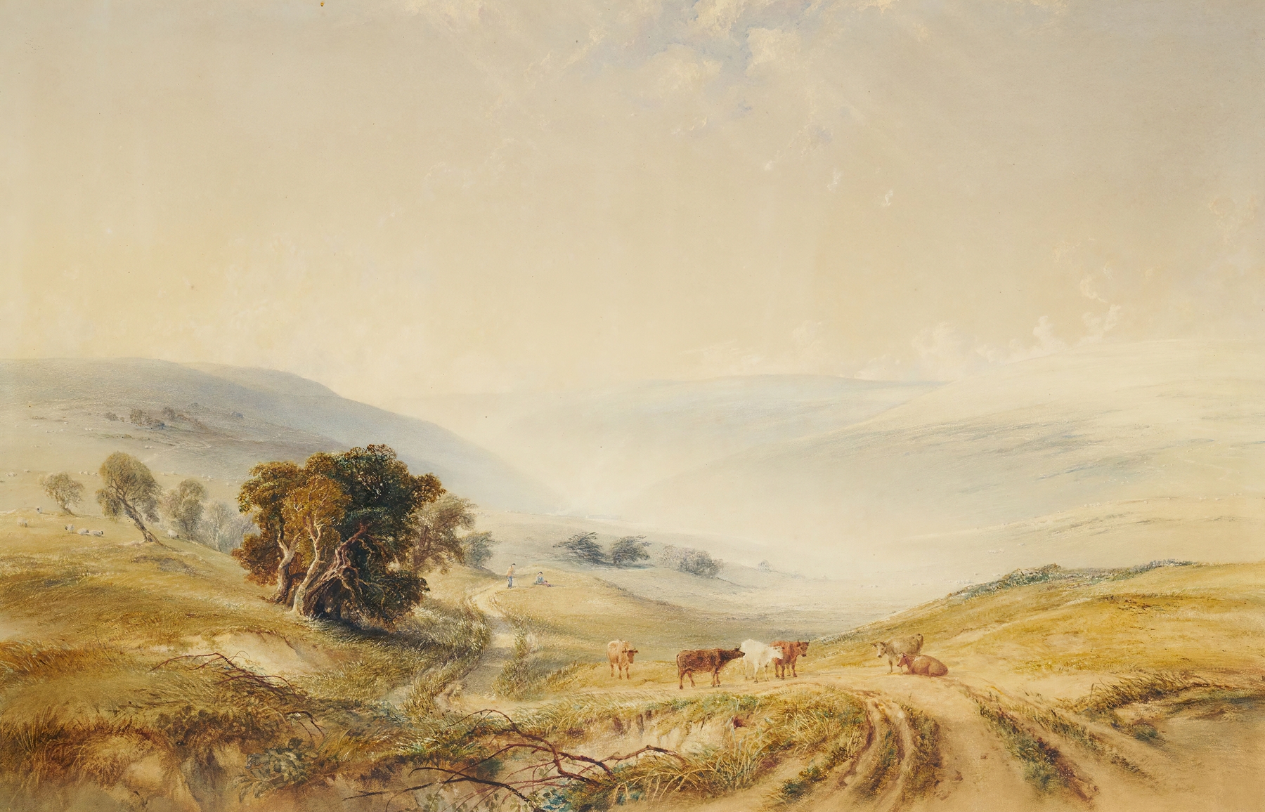 Landscape with swirling mists by Copley Fielding, oil painting