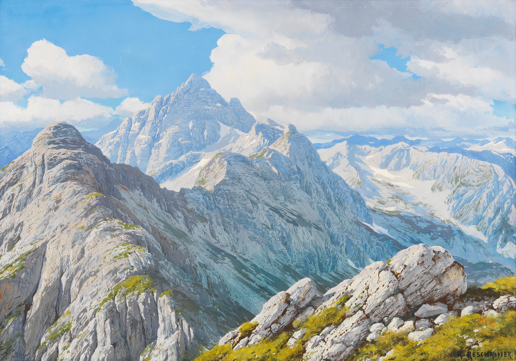 Landscape of Hochvogel mountain by Rudolf Reschreiter, oil painting