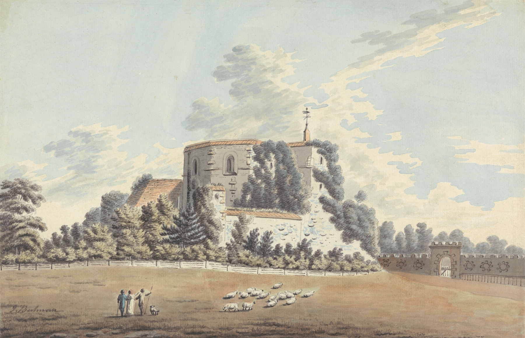 Chilham Castle, Kent by Job Bulman, oil painting depicting a historical landscape.