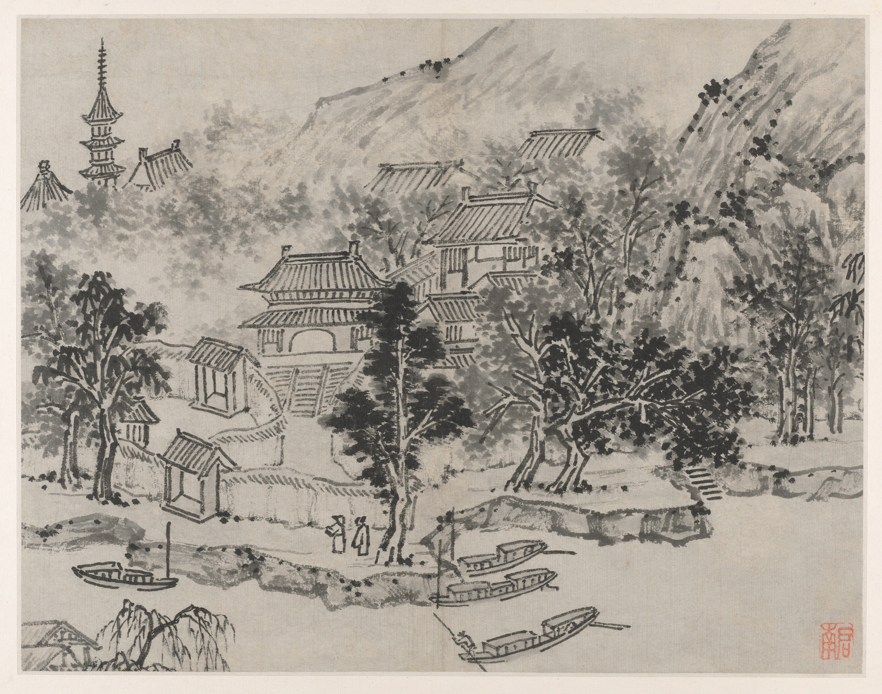 Distant View of Tiger Hill from the Canal Mooring, by Shen Zhou, public domain