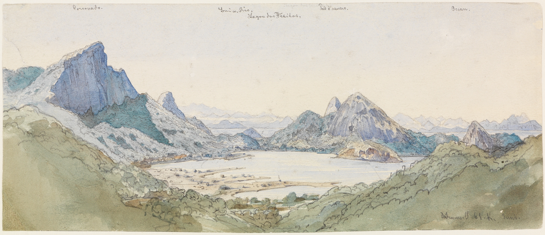 Landscape of mountains and sea, oil painting by Ferdinand Keller
