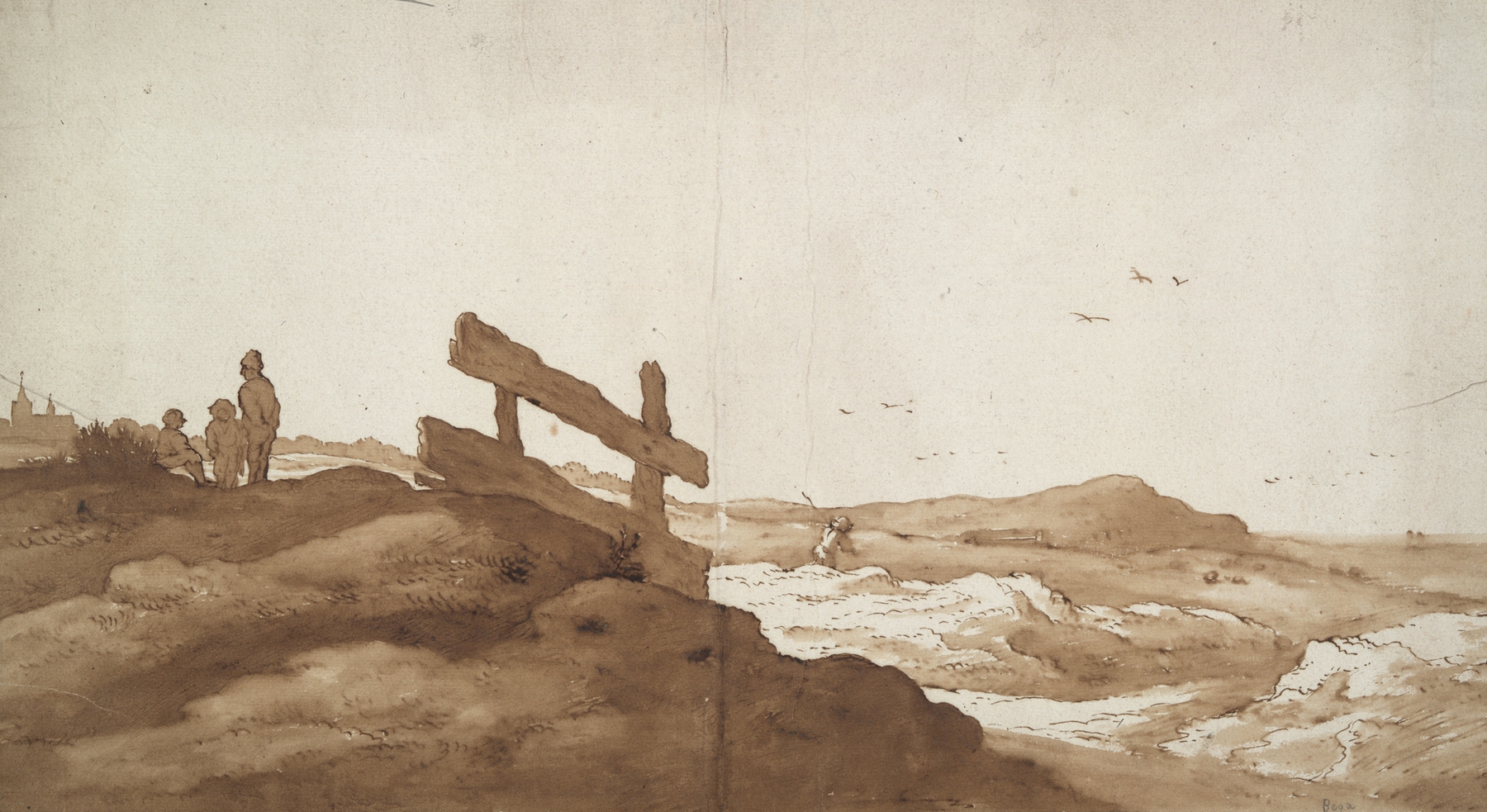 Hilly landscape with figures by Jan de Bisschop, unknown medium