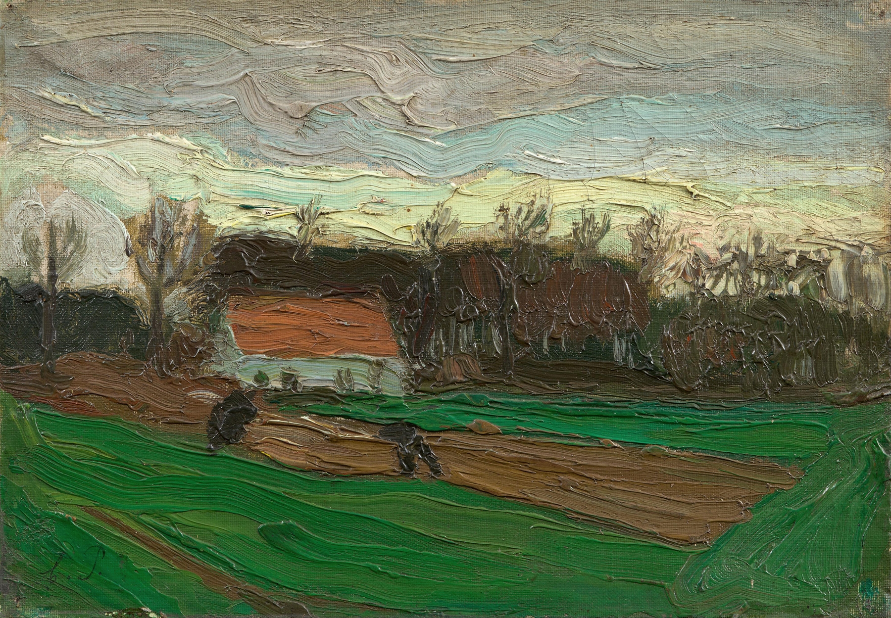 Landschaft mit Feld und Bauernhaus, by Constant Permeke, public domain