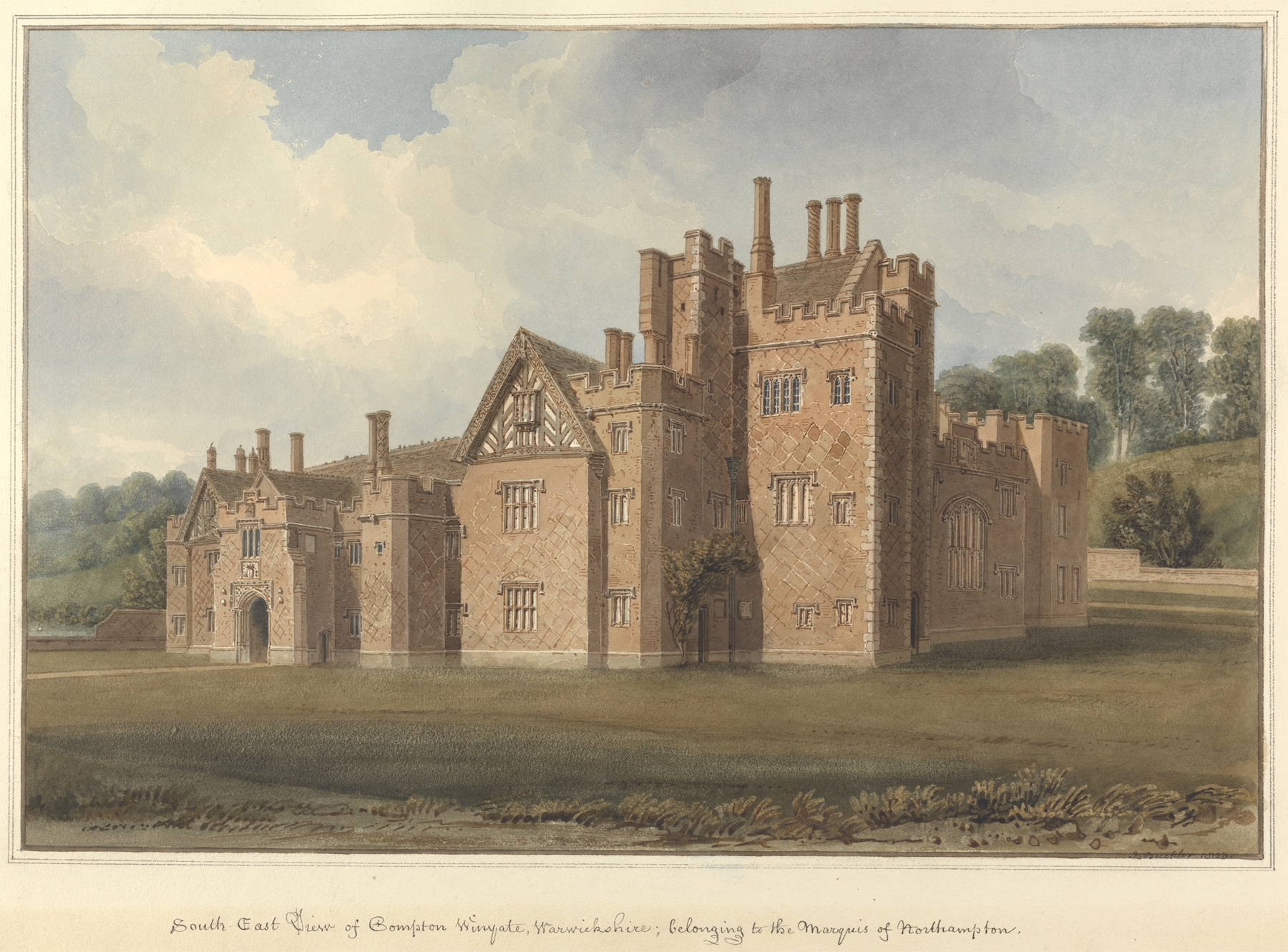 South East View of Compton Winyate, watercolor on paper by John Buckler