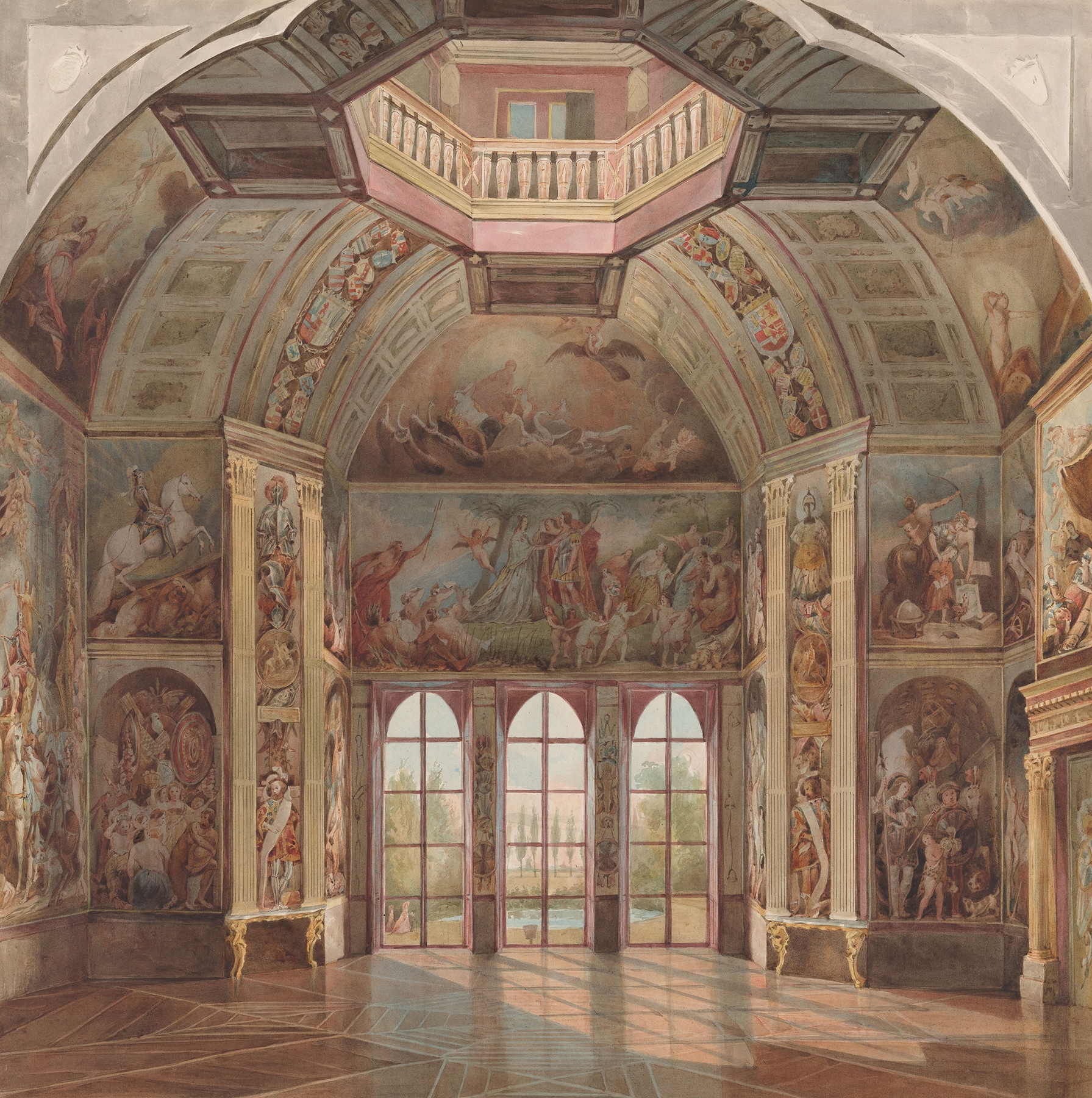 Interior scene of the Oranjezaal, oil on canvas by Tieleman Cato Bruining