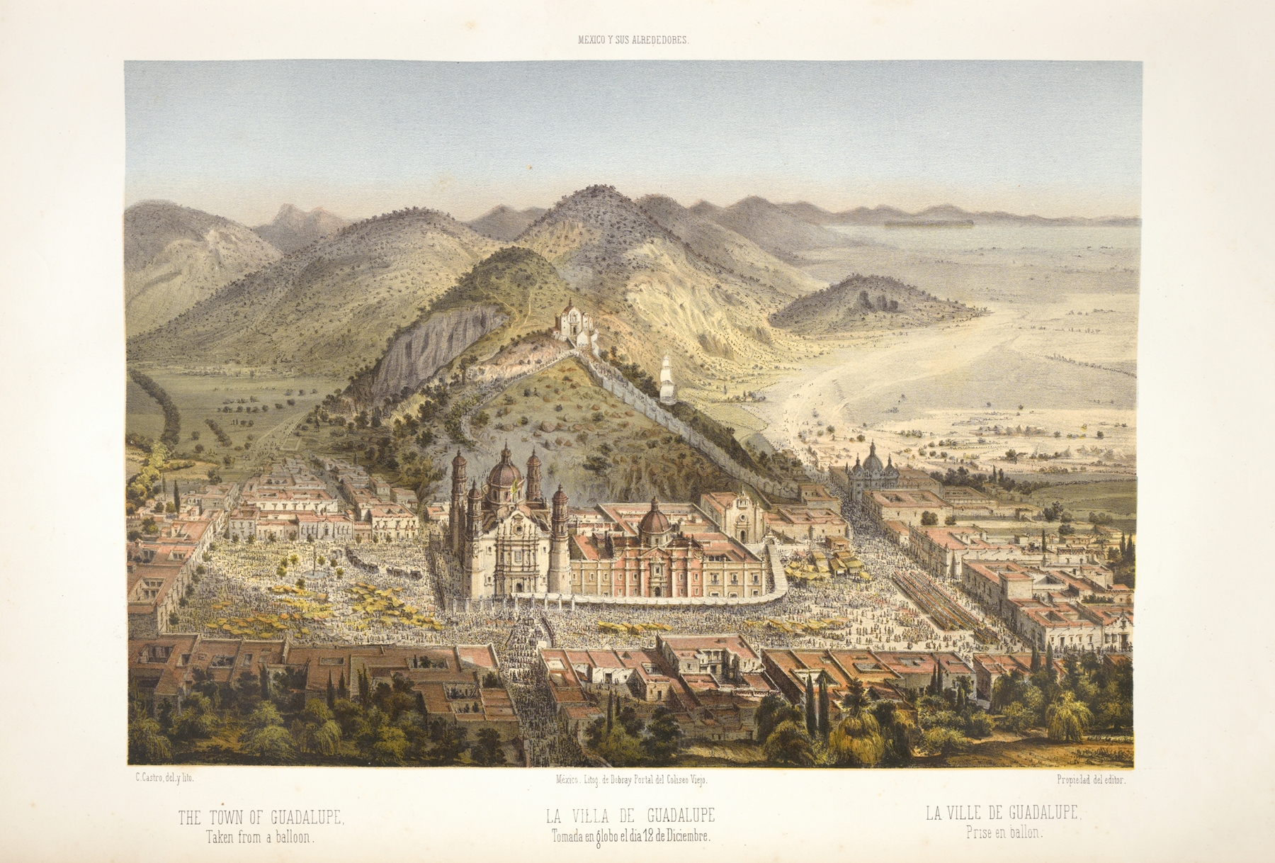 Aerial view of the town of Guadalupe, oil painting by C. Castro