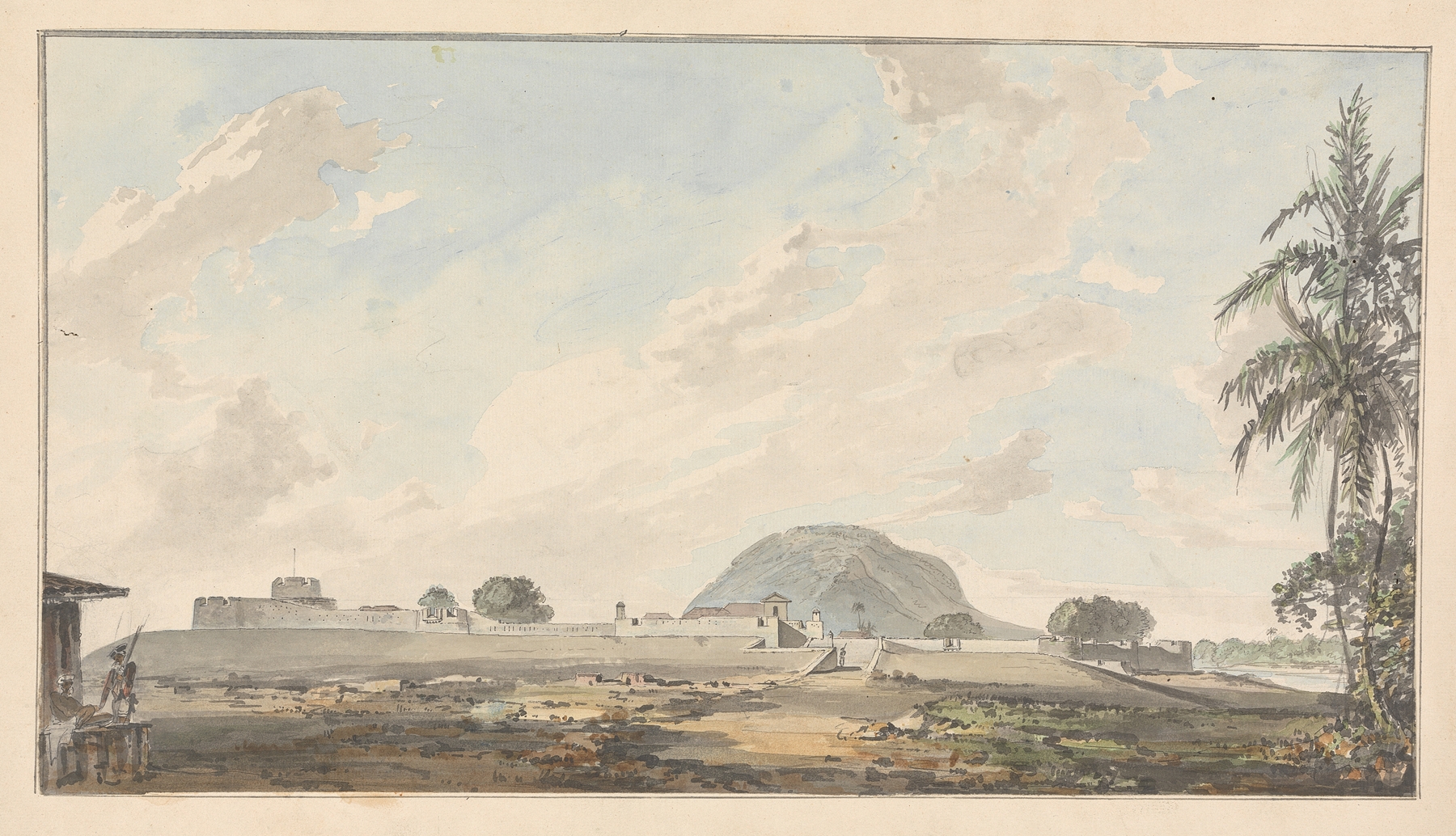 Occupied Fort by Samuel Davis, oil on canvas depicting rugged stone walls and a historical landscape.