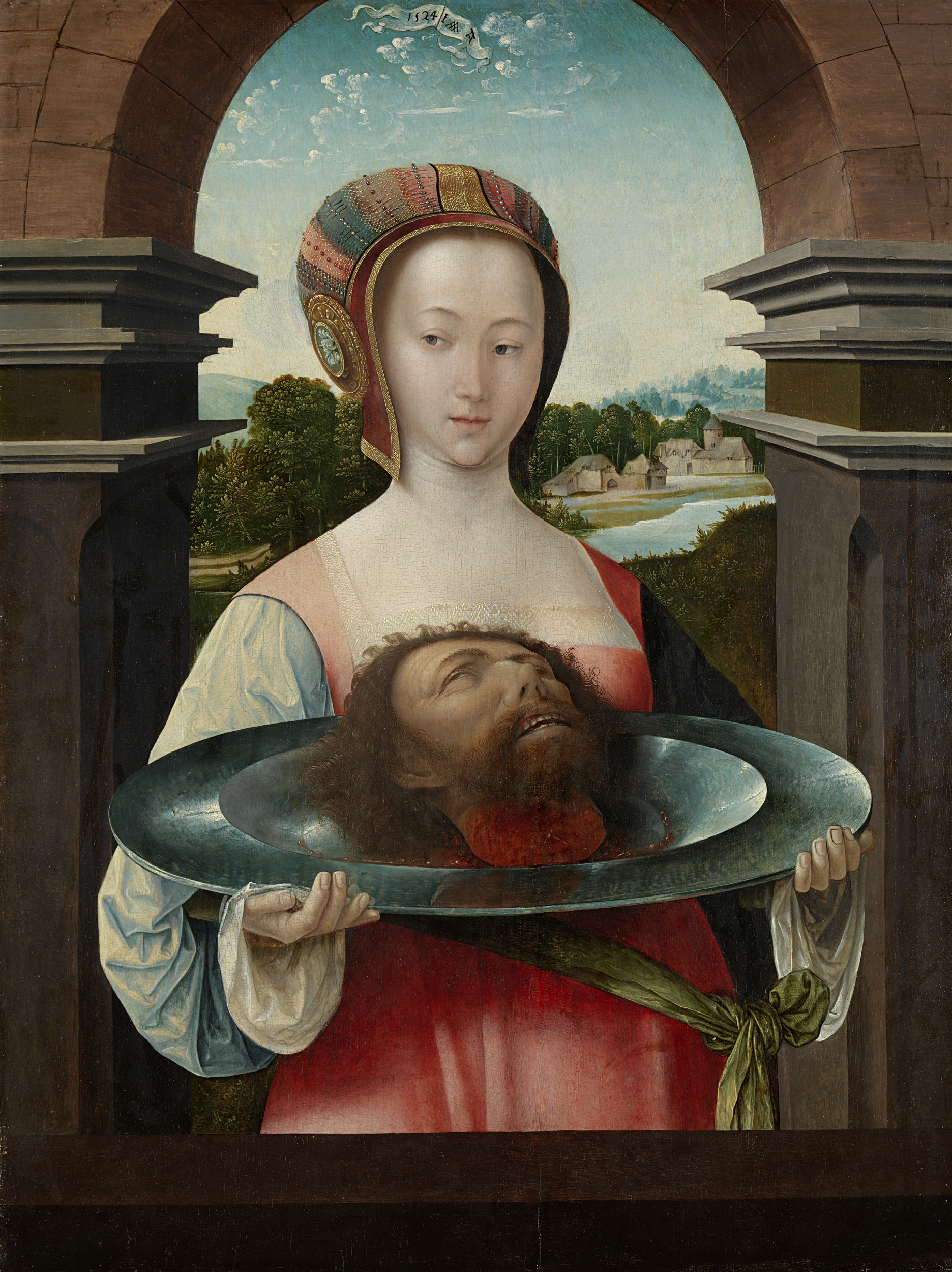 Salome holds the head of John the Baptist on a platter, oil on panel by Jacob Cornelisz van Oostsanen