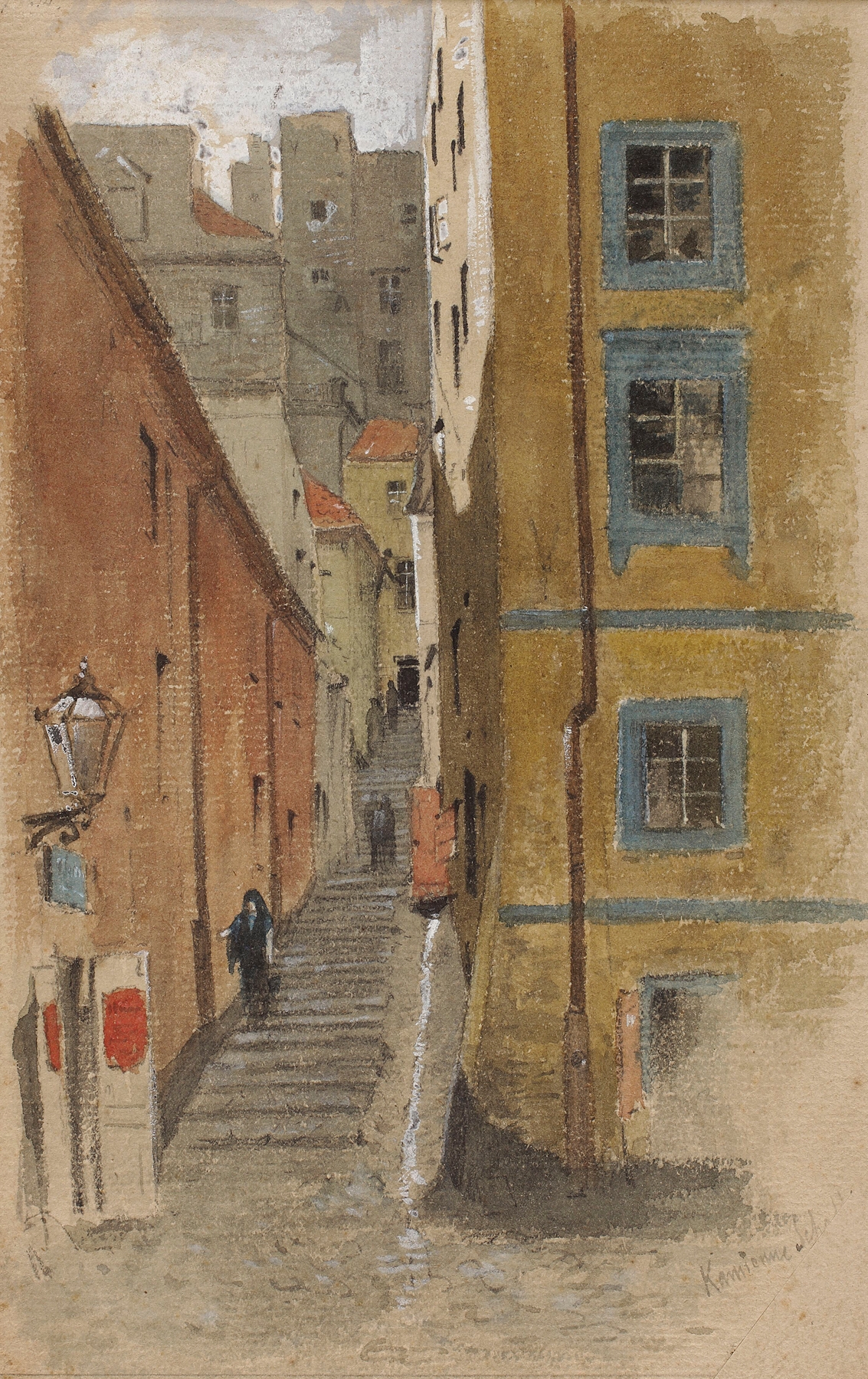 Narrow street in the Old Town of Warsaw, oil on canvas by Maksymilian Gierymski