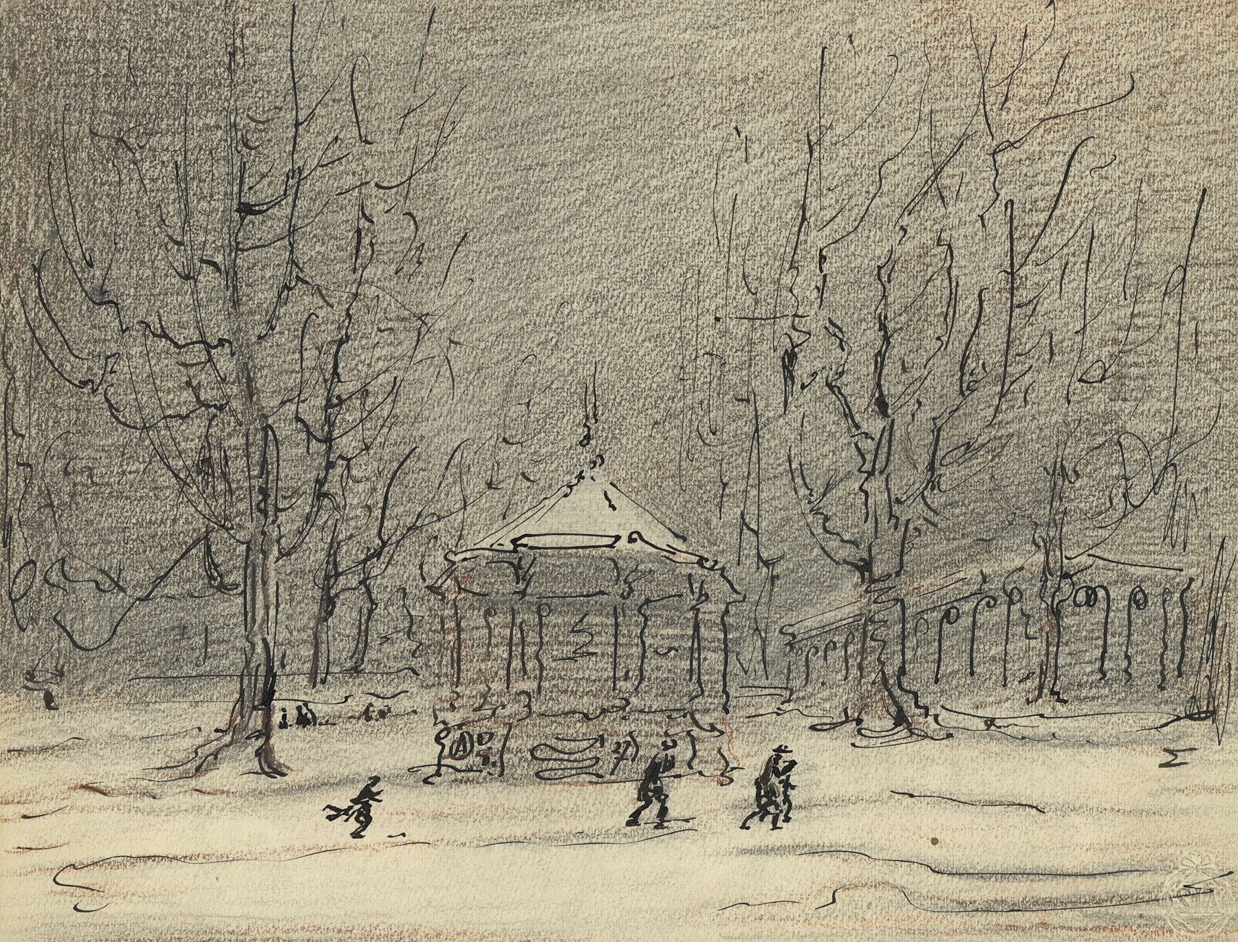 Sneeuwlandschap met kiosk, by Alfred Ost, public domain