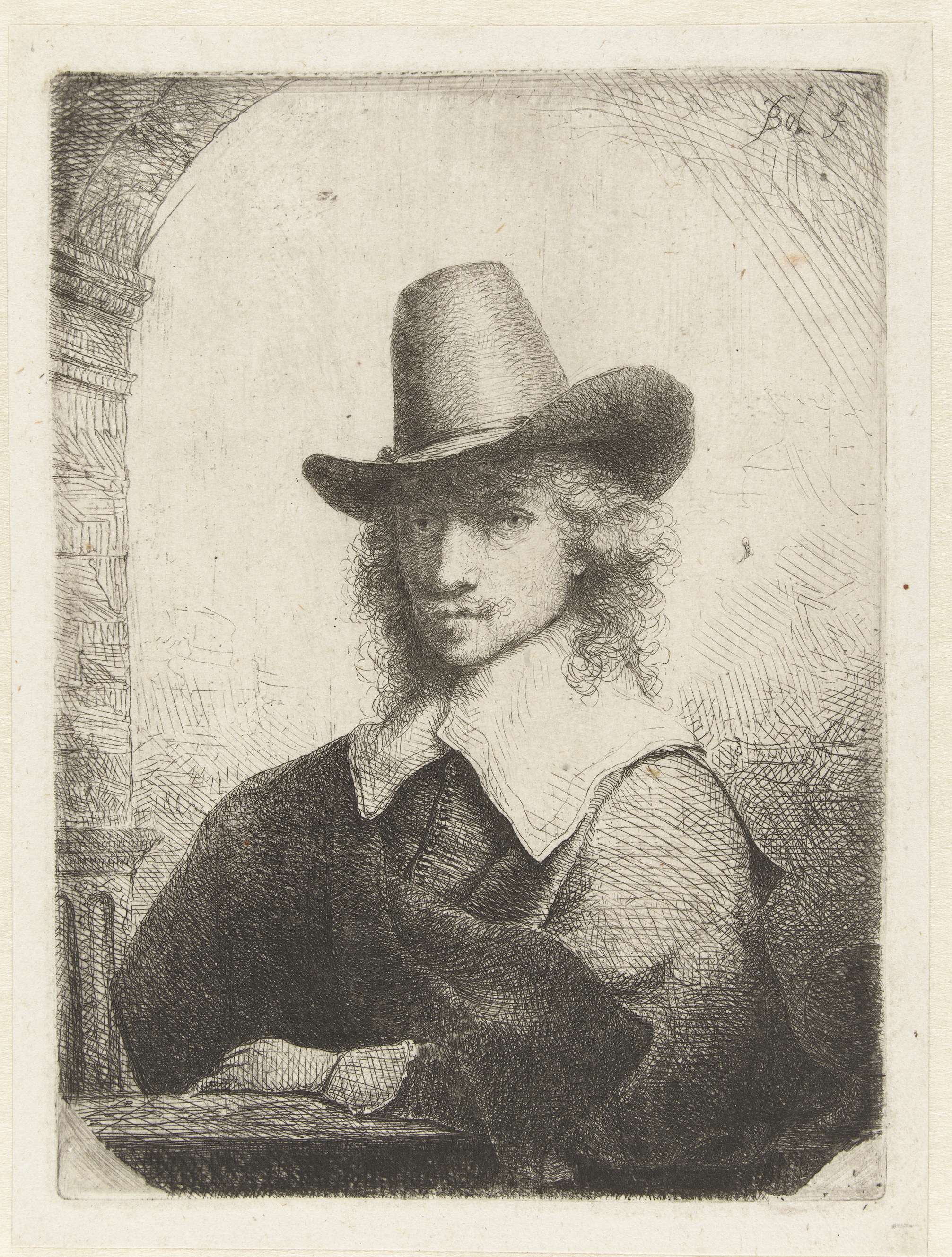 Portret van een man met een hoge hoed, by Ferdinand Bol, public domain