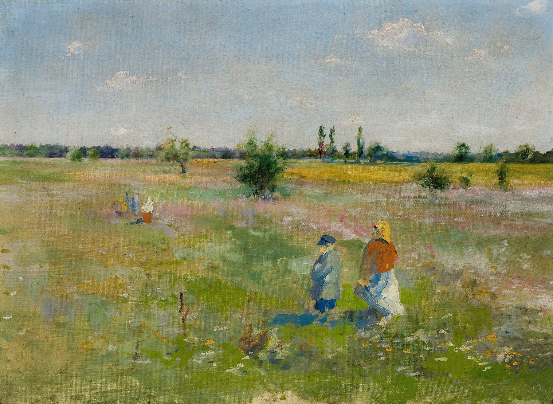 Oil painting by Władysław Podkowiński featuring figures in a meadow