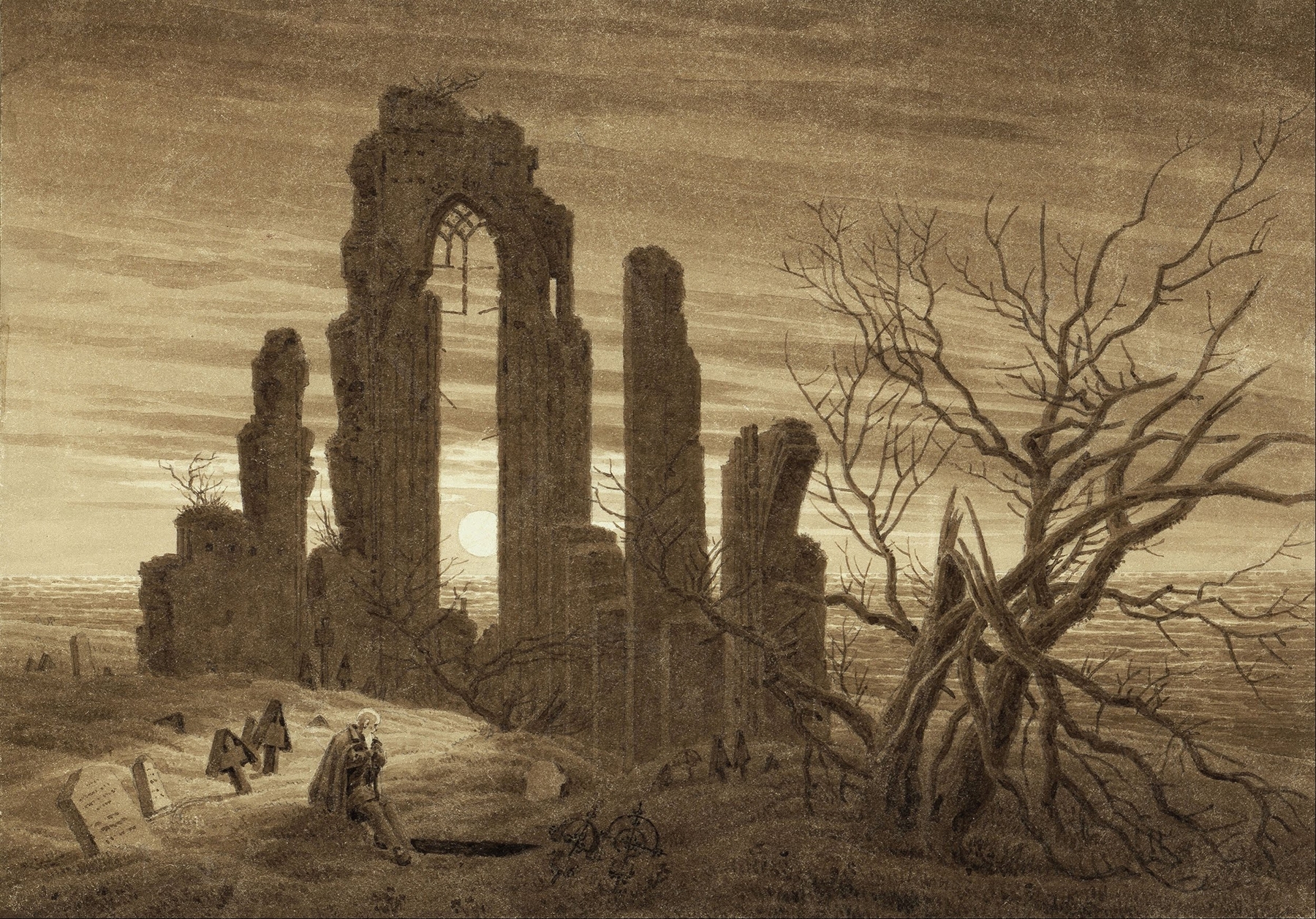 Winter – Night – Old Age and Death (from the times of day and ages of man cycle of 1803), by Caspar David Friedrich, public domain