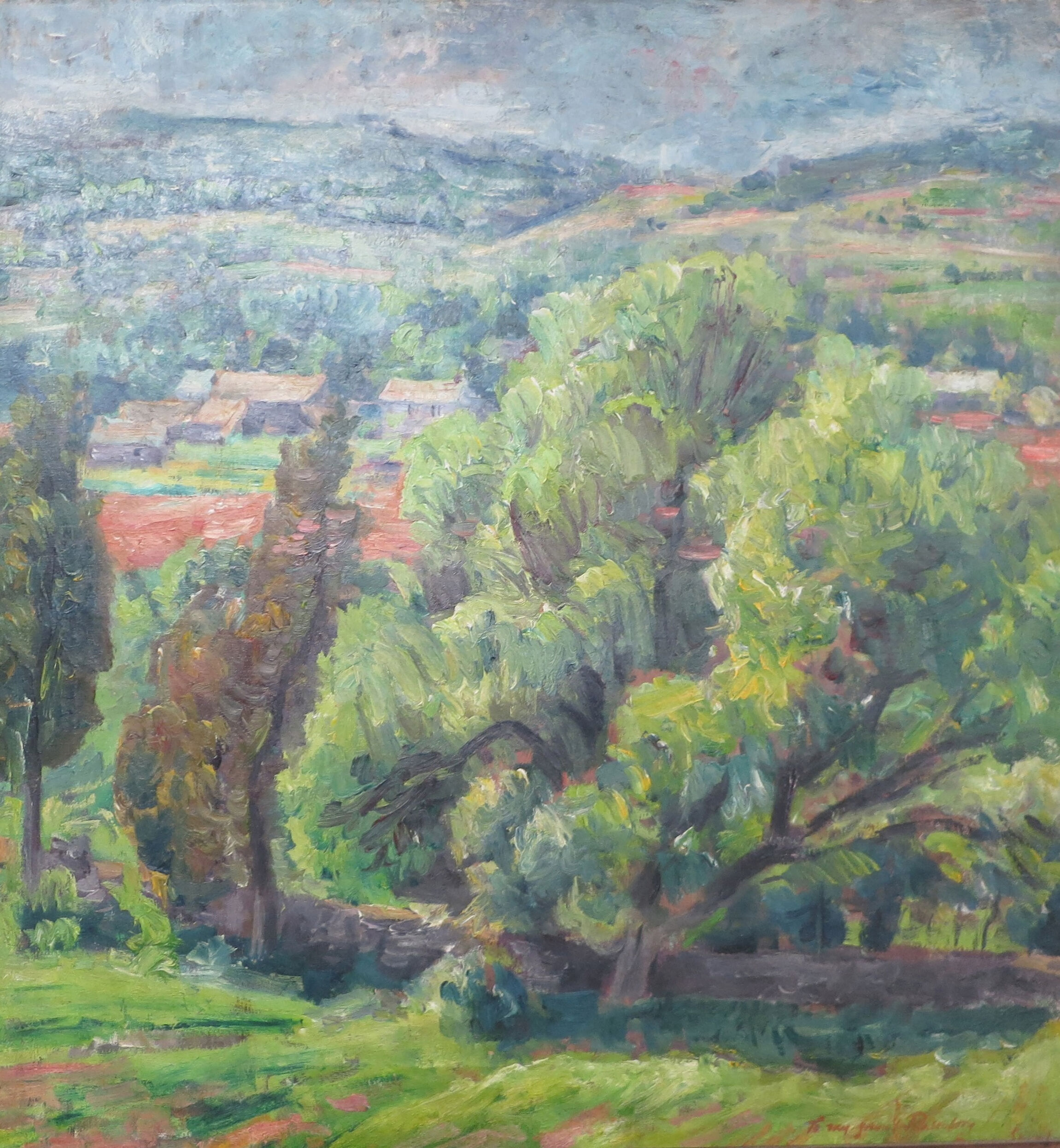 Landscape oil painting by Eugene Speicher featuring a luminous sky and soft colors