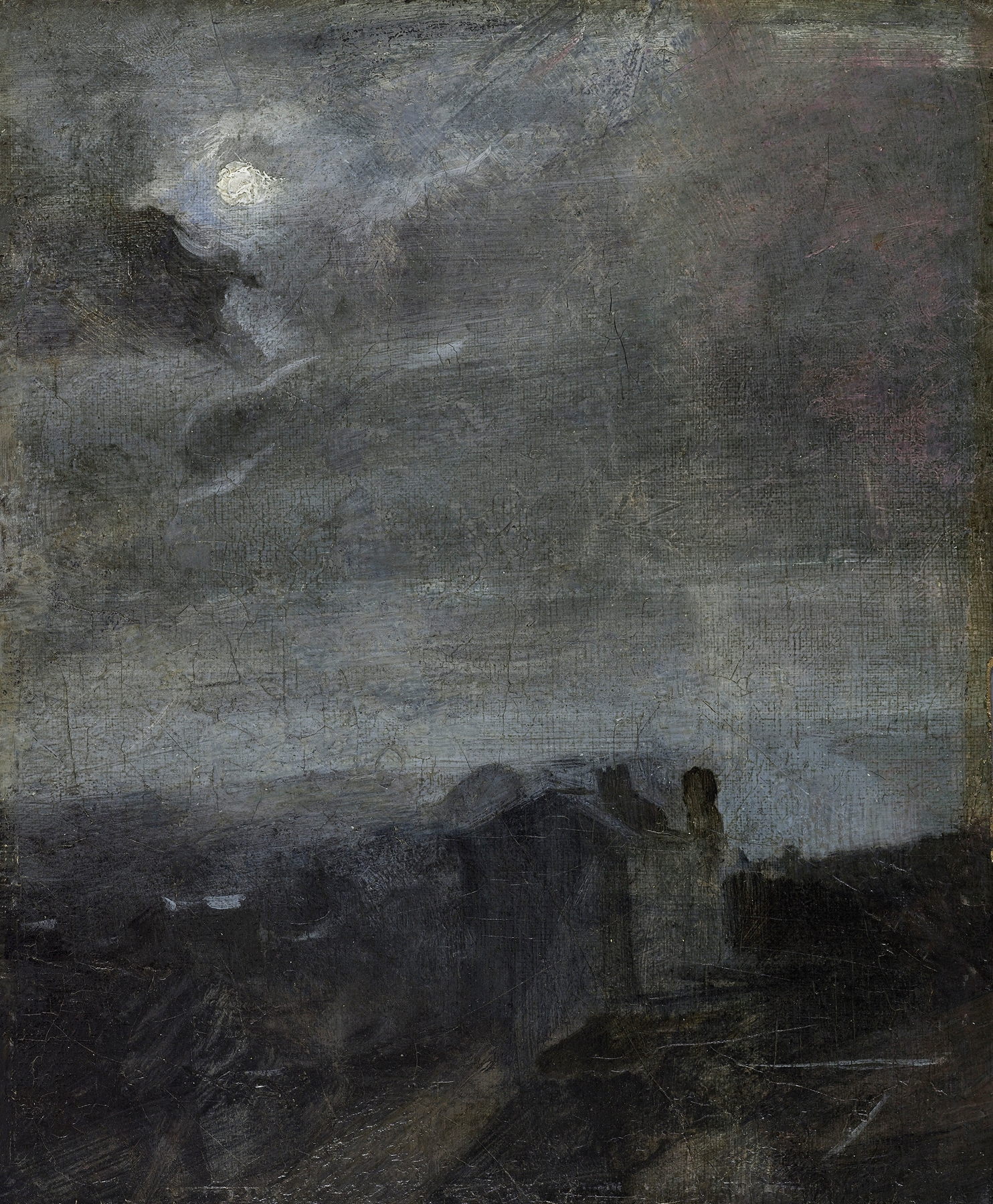 Twilight landscape with moonlight reflecting on water, oil painting by Jean-Baptiste Carpeaux