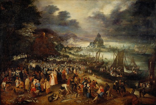 Christ Preaching from the Boat depicts Jesus teaching from a boat while crowds gather on the shore.