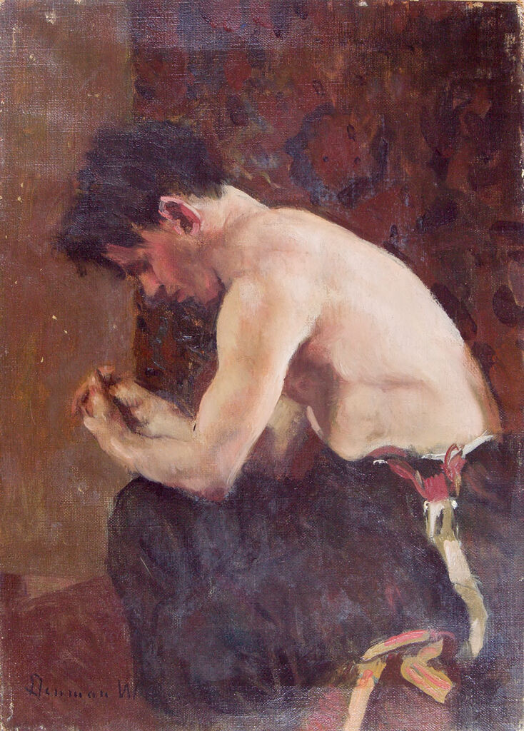 Portrait of a young man in suspenders, oil on canvas by Denman Waldo Ross