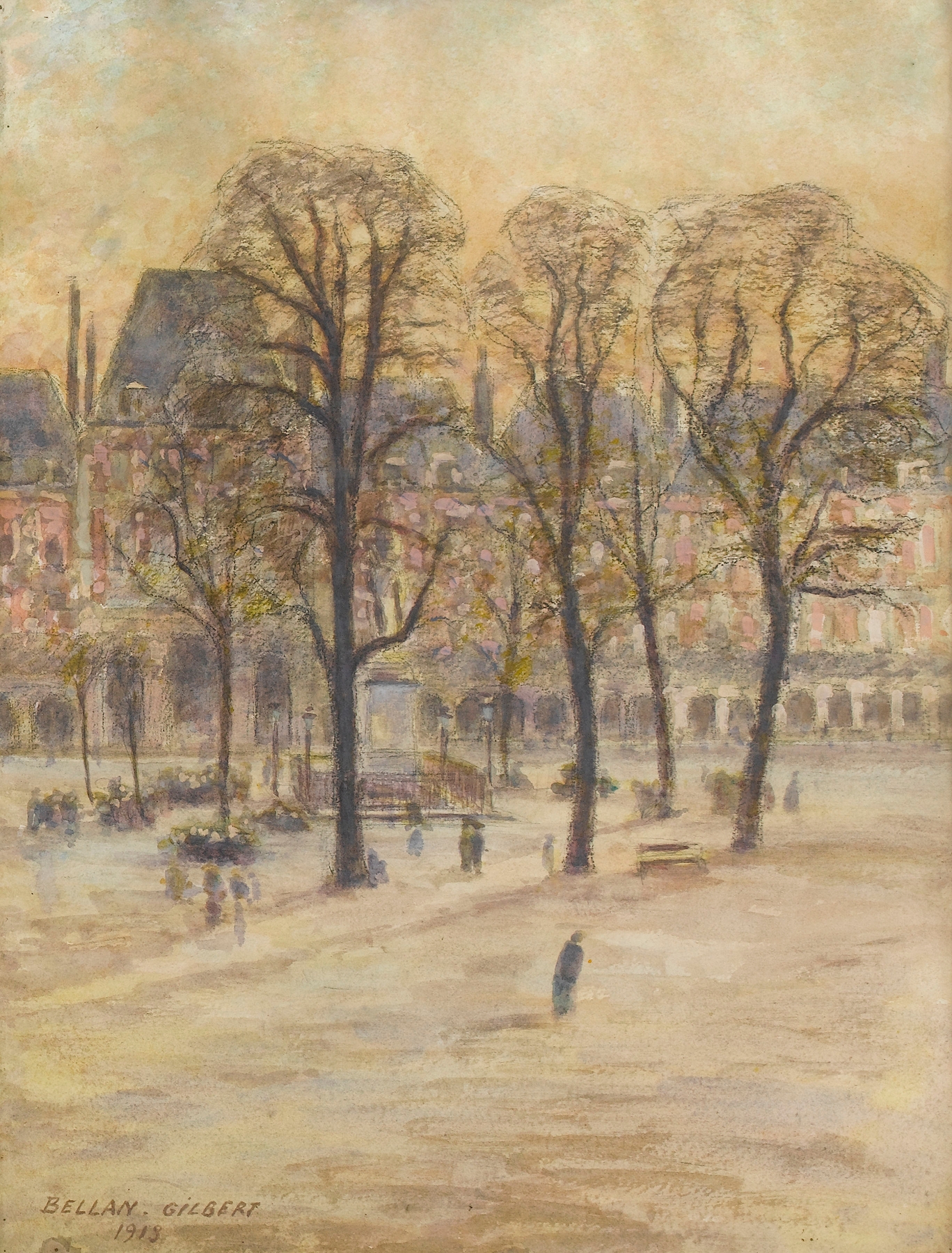La place des Vosges, élément d’un triptyque, oil on canvas by Louis-Gilbert Bellan