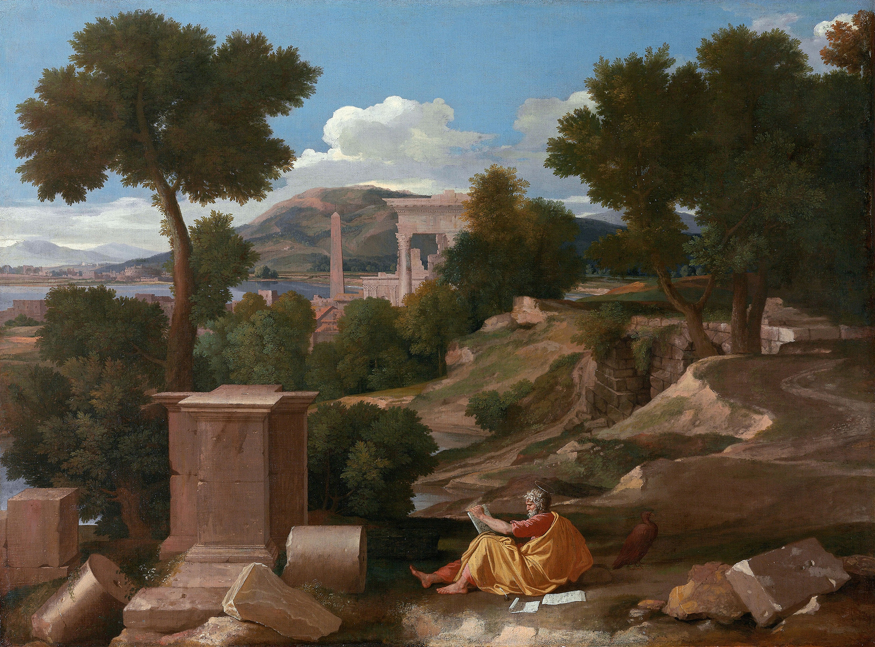 Landscape with Saint John on Patmos, by Nicolas Poussin, public domain