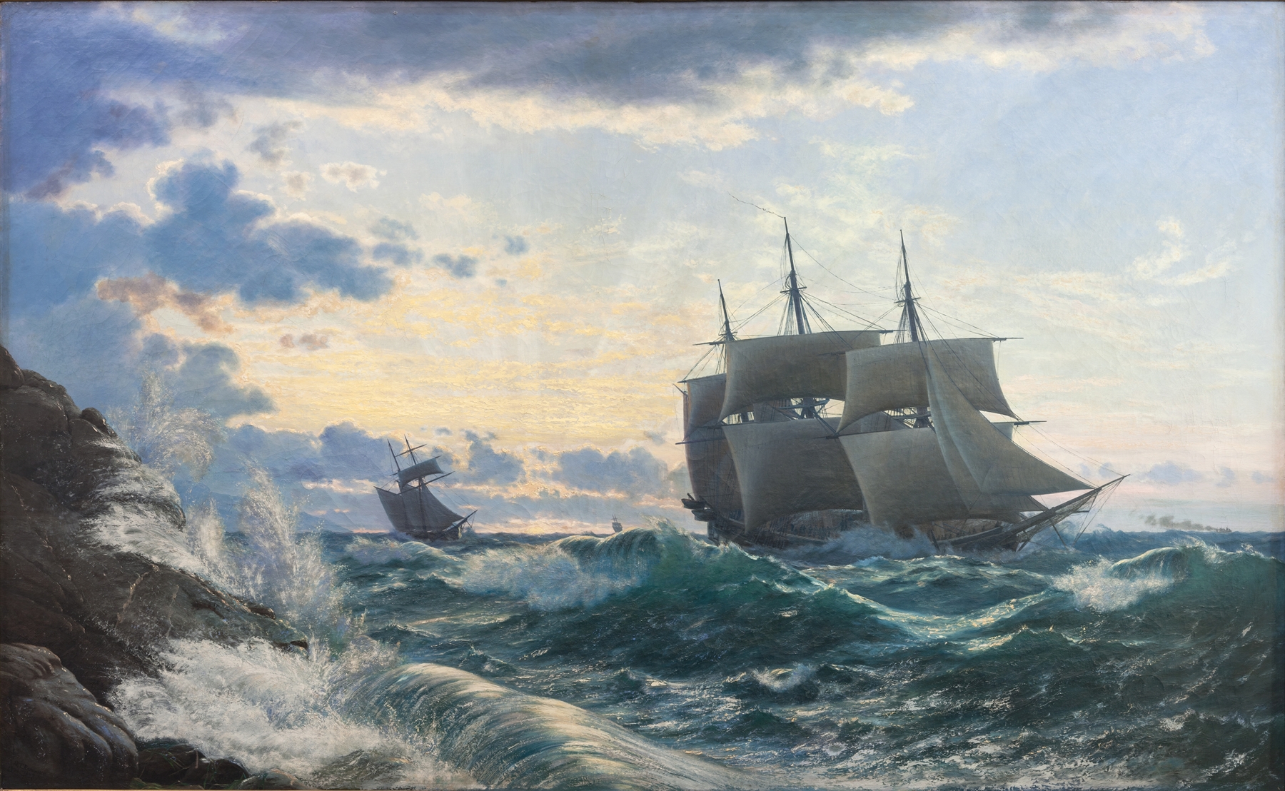 Marine oil painting by Carl Rasmussen depicting a stormy sea
