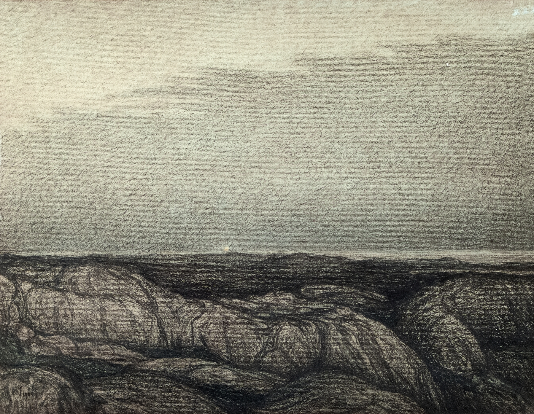 Evening at the Vantage Point, oil on canvas by Karl Nordström, depicting a serene twilight landscape.