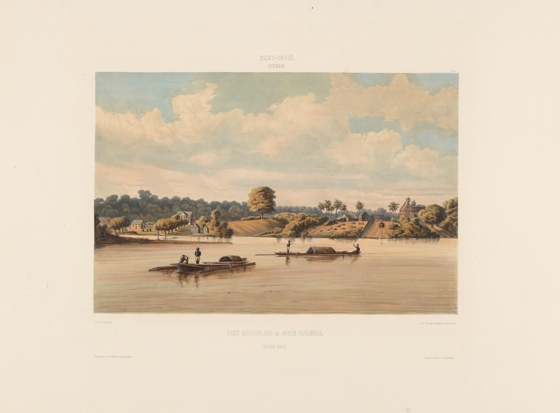 Landscape depicting a riverbank scene by Gerard Voorduin, oil painting