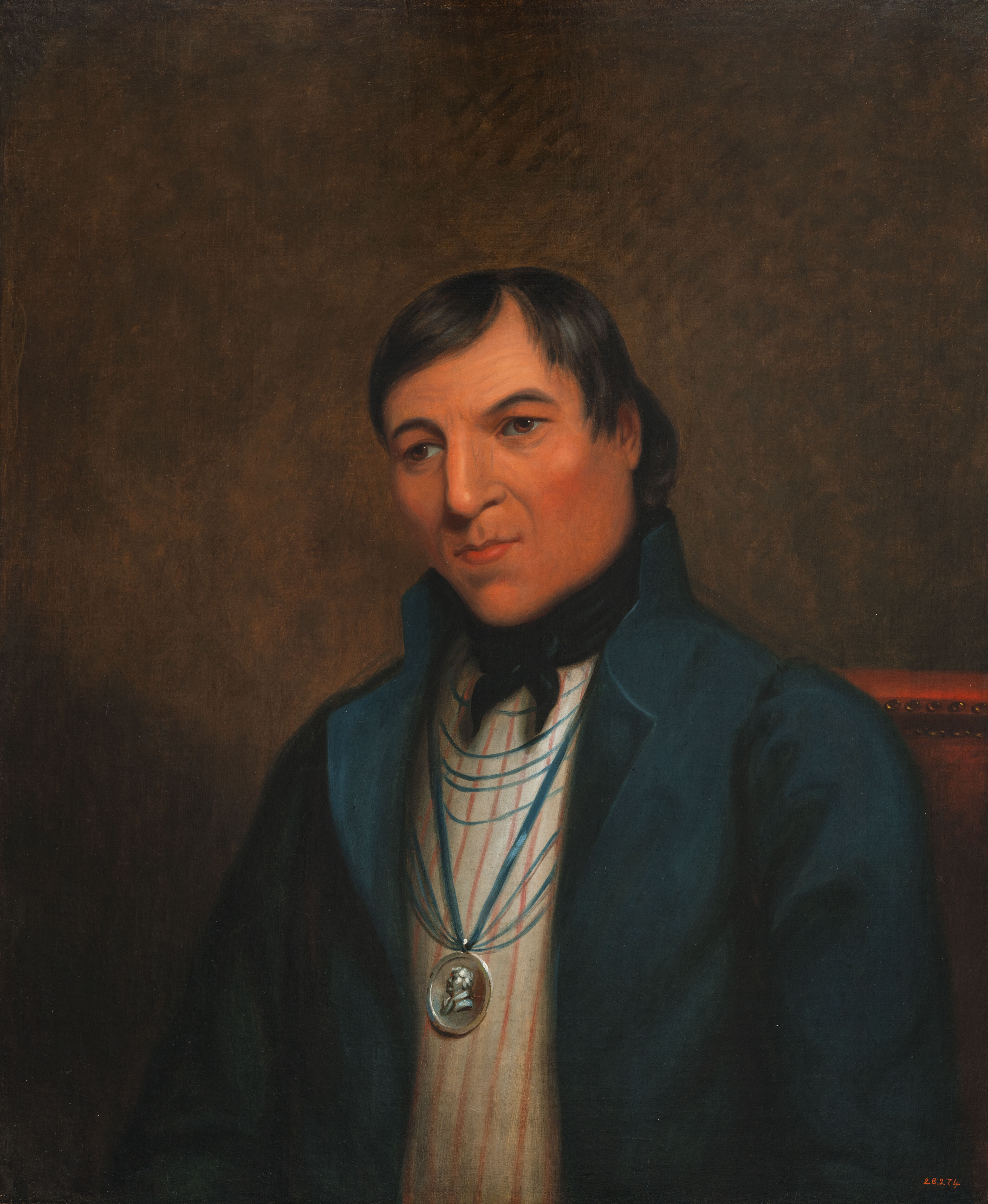 Anishinaabe delegate to the 1826 Treaty of Fond du Lac; believed to be a Chippewa/Ojibwe diplomat and medal-holder from the Gichigamiwininiwag or Gichi-ziibiwininiwag, by Henry Inman, public domain