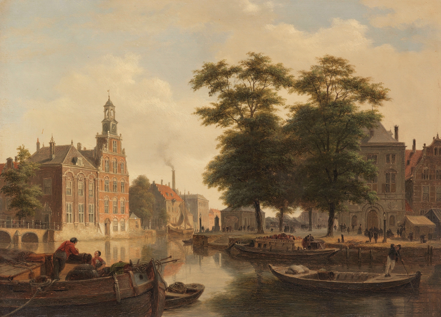 Sommerliche Stadtansicht by Bartholomeus Johannes van Hove, oil on canvas depicting figures on a sunlit street.