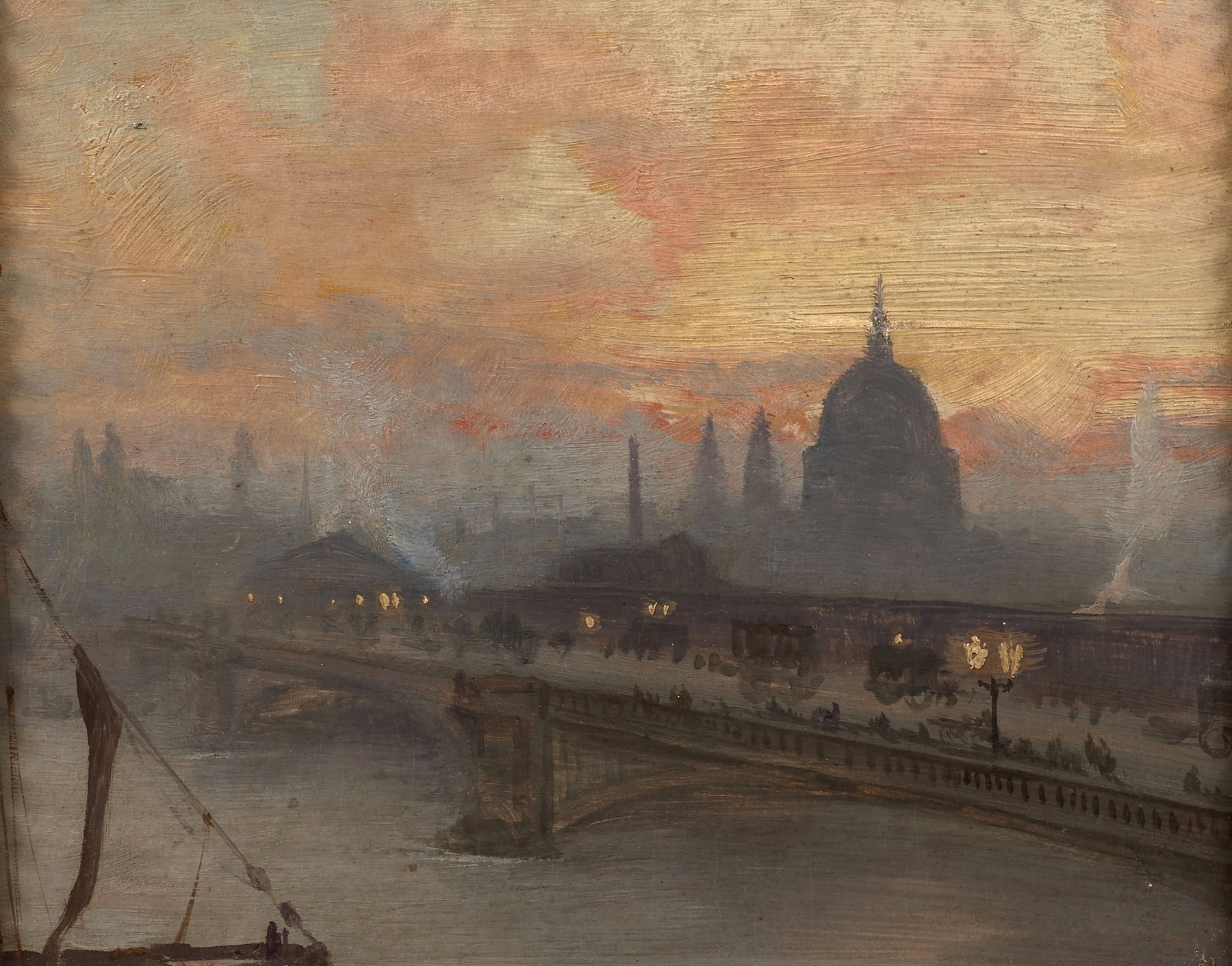Blackfriars Bridge early morning by George Hyde Pownall, impressionist oil painting