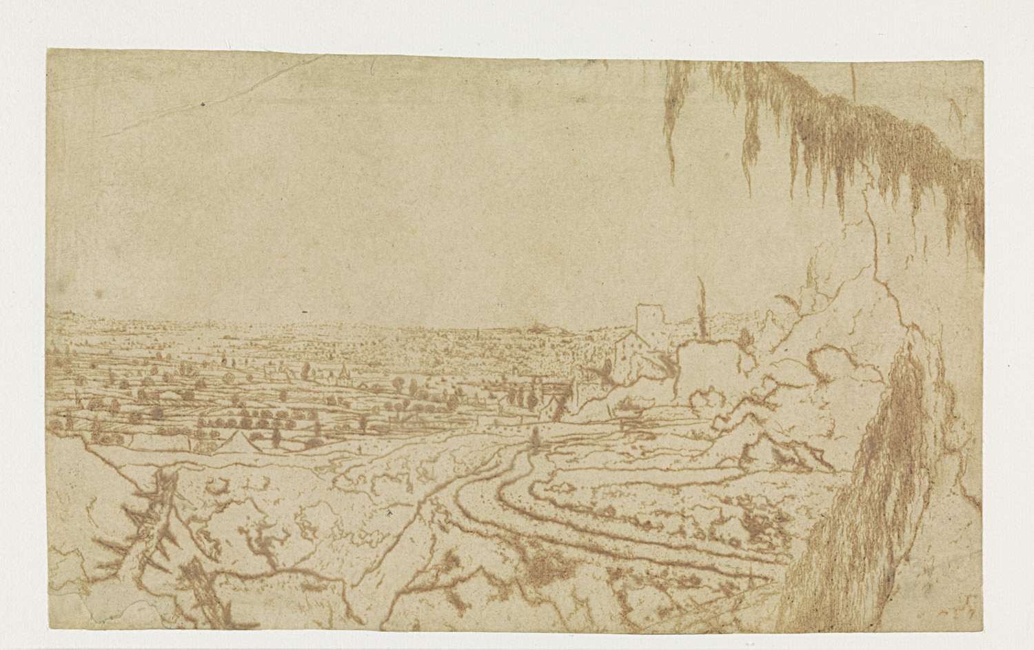 Distant View with a Road and Mossy Branches, by Hercules Segers, public domain