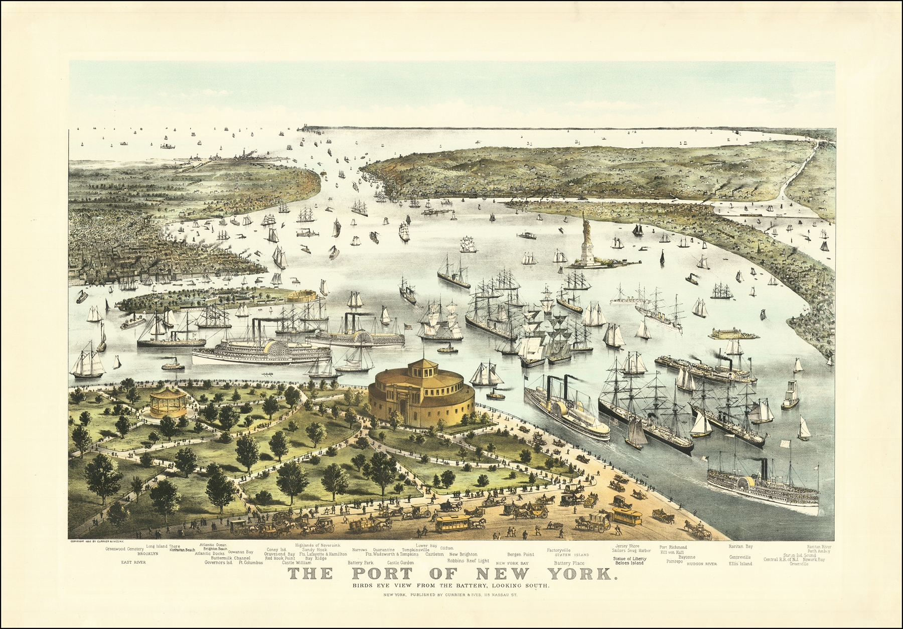 The Port of New York lithograph by Currier & Ives, depicting ships and water.