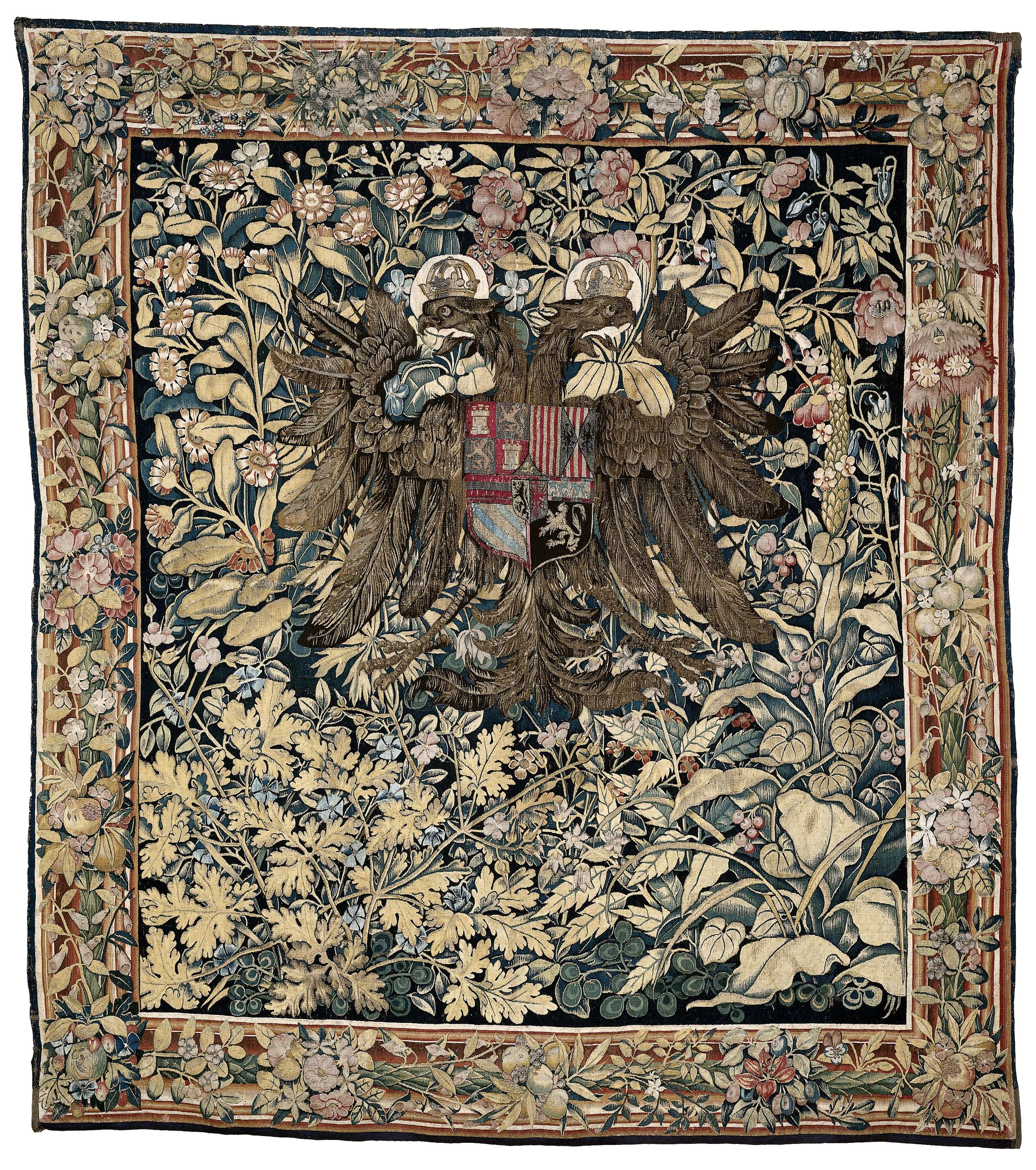 Tapestry by Willem de Pannemaker depicting a crowned double-headed eagle and coat of arms