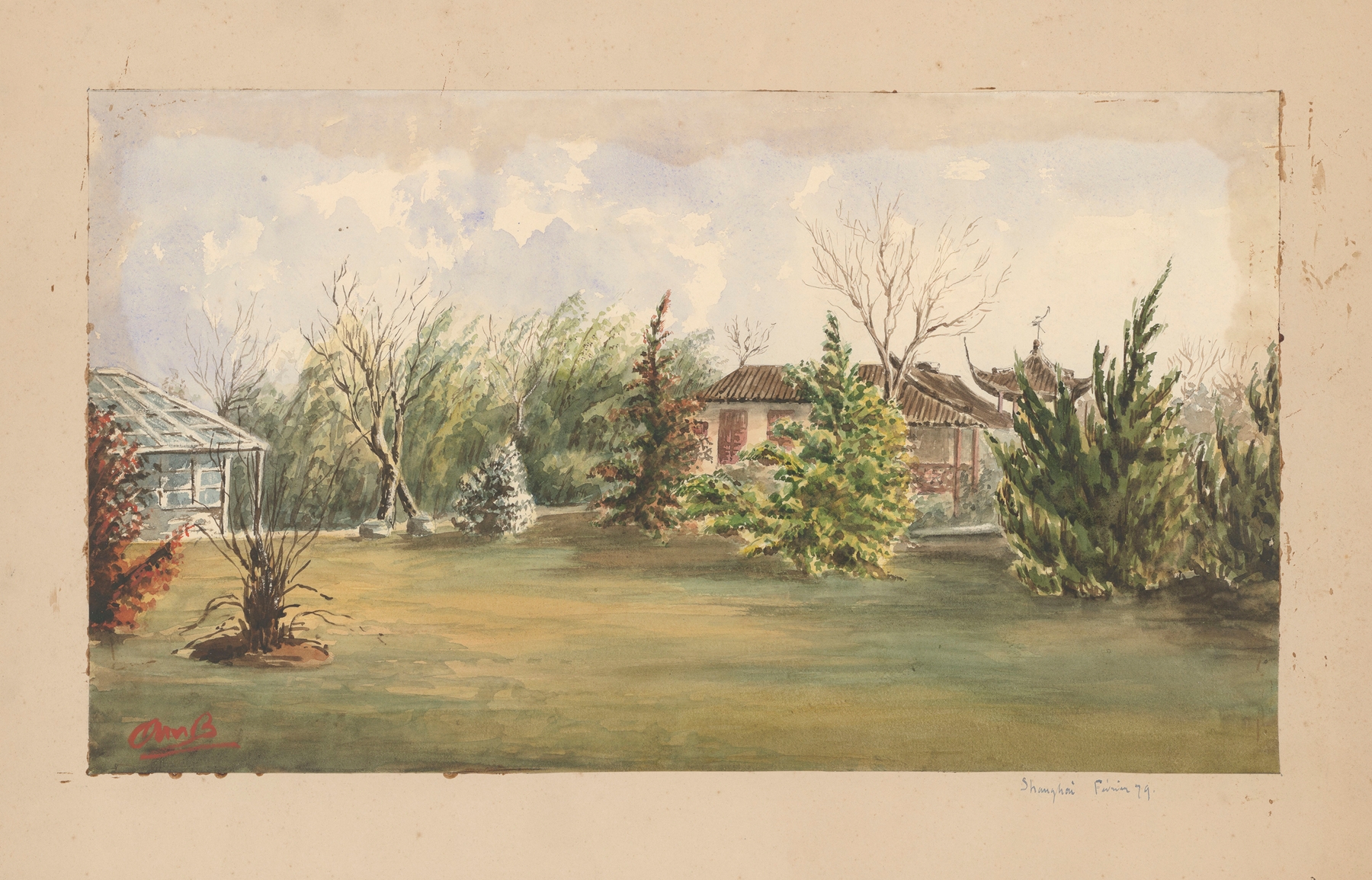 Watercolour by Auguste Mouillesaux de Bernières depicting a serene landscape.