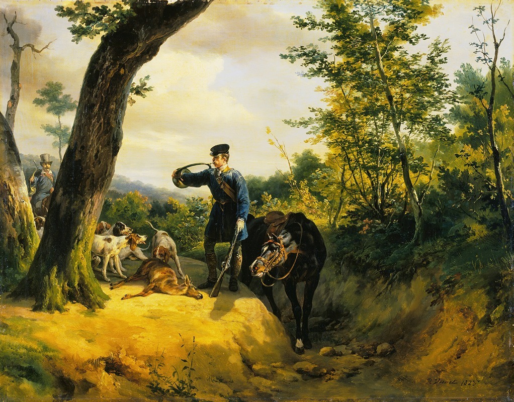 A dramatic landscape painting by Horace Vernet depicting a quarry scene.