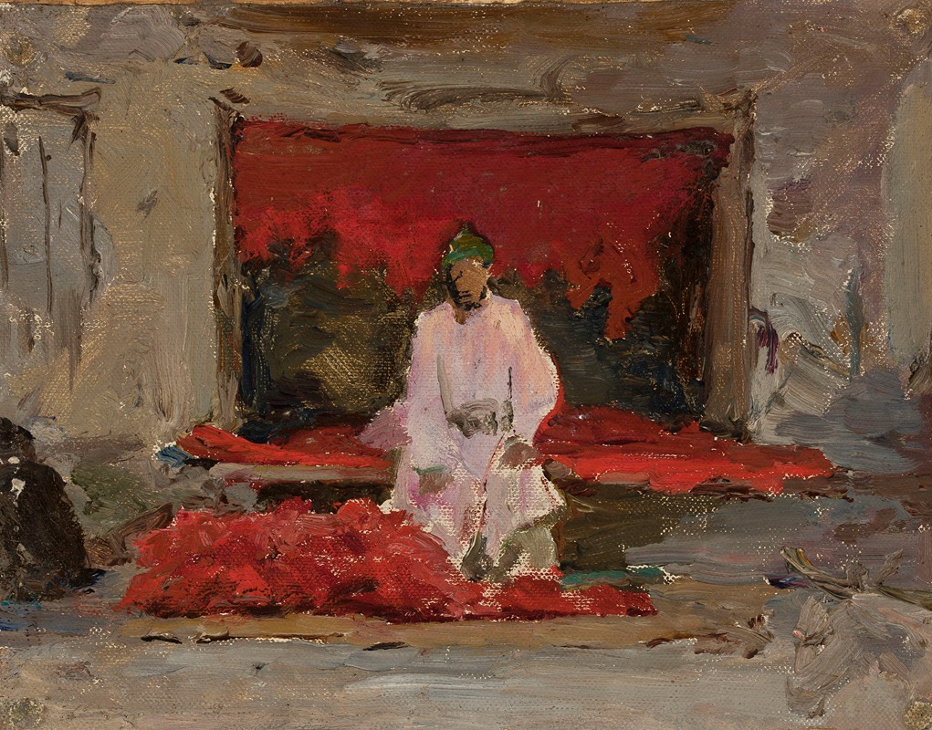 A vibrant depiction of a pepper seller in a bustling market setting.