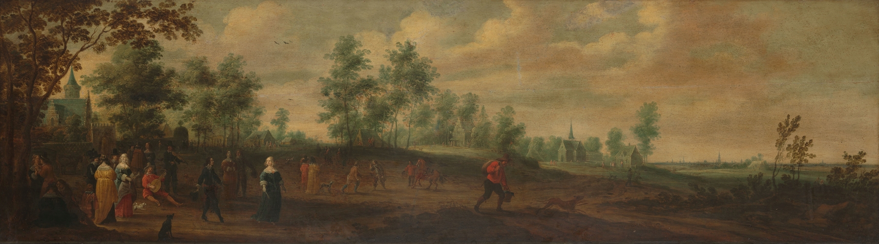 Couple dancing in a landscape, oil on canvas by Pieter Meulener