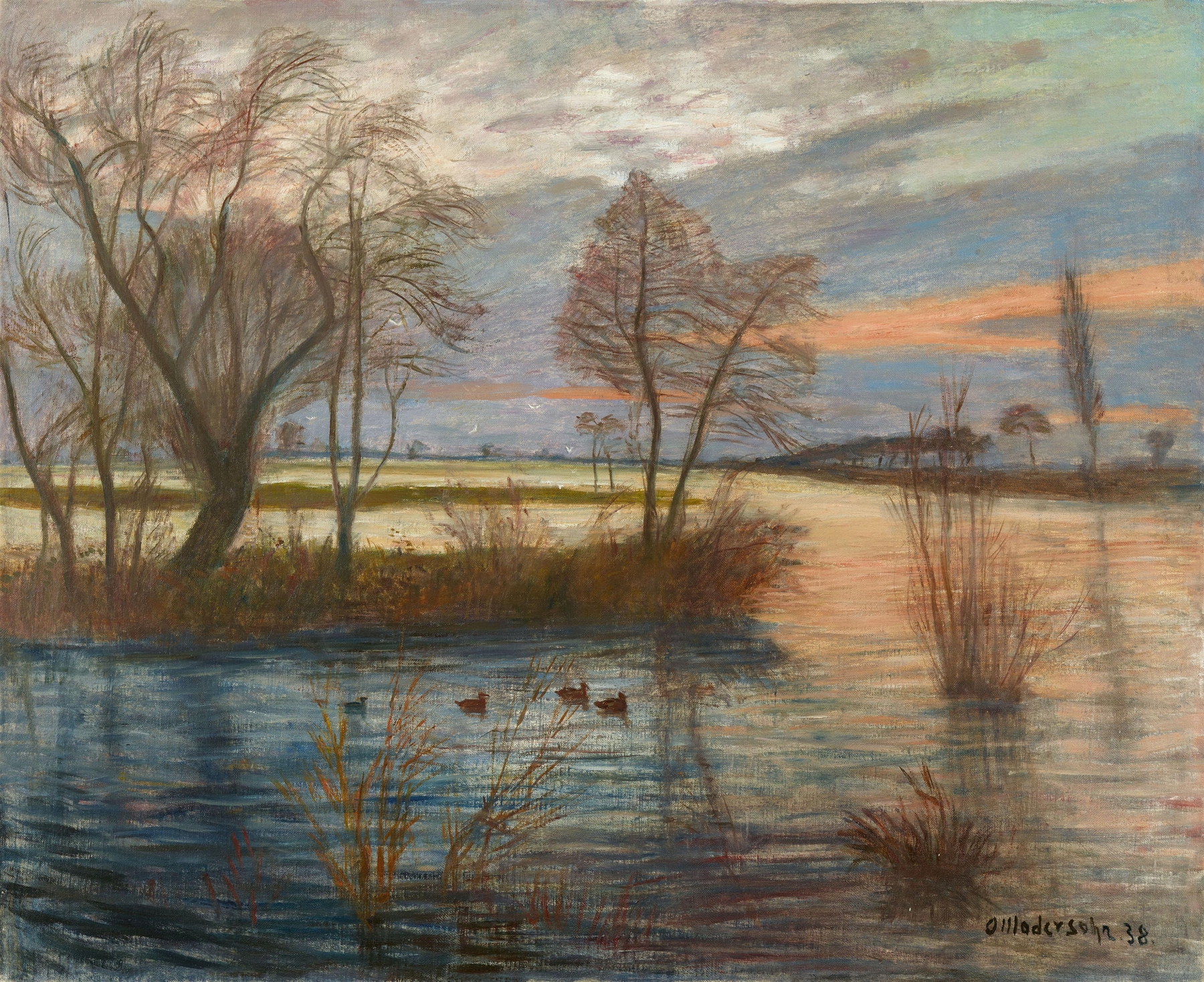 Überschwemmung im alten Dorf (Die Sagehorner Landstraße bei Hochwasser), by Otto Modersohn, public domain