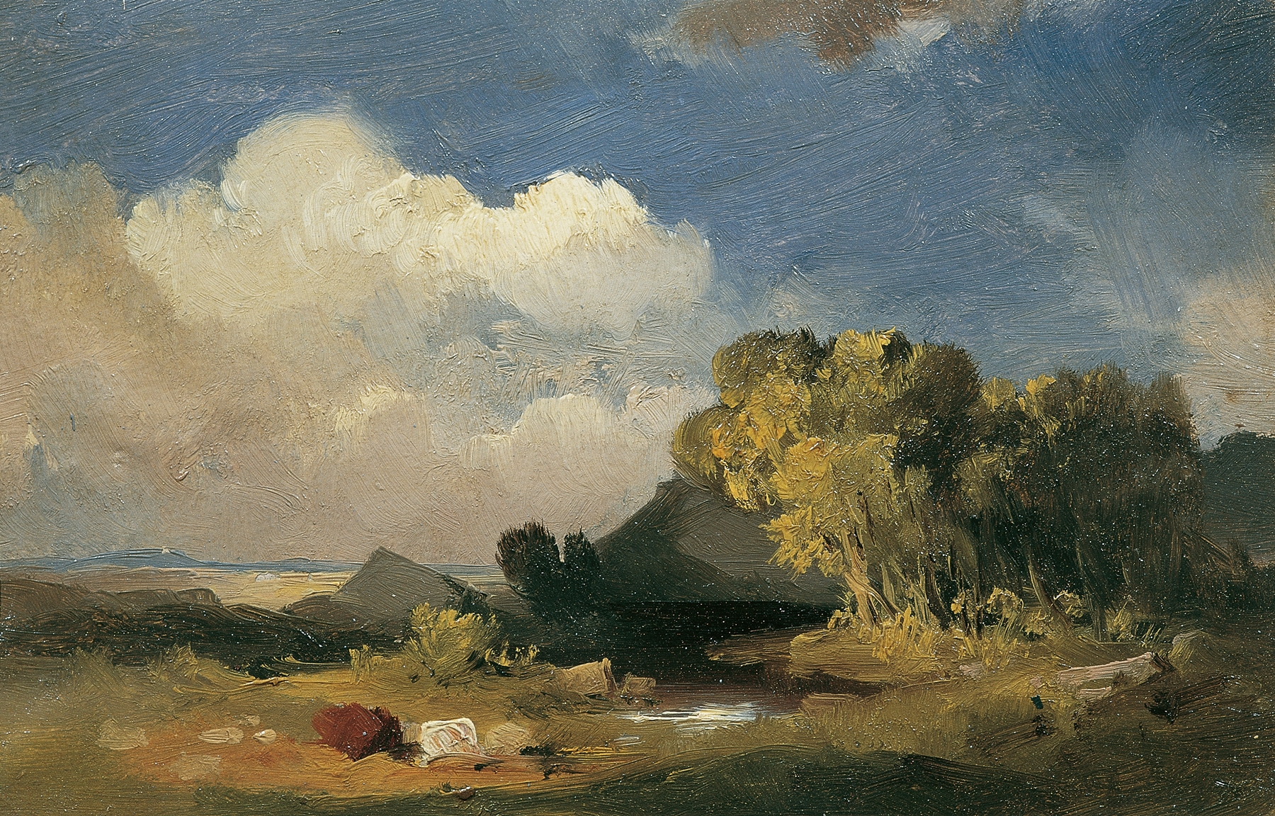 Landscape of hills and valleys in oil on canvas by Joseph Brunner