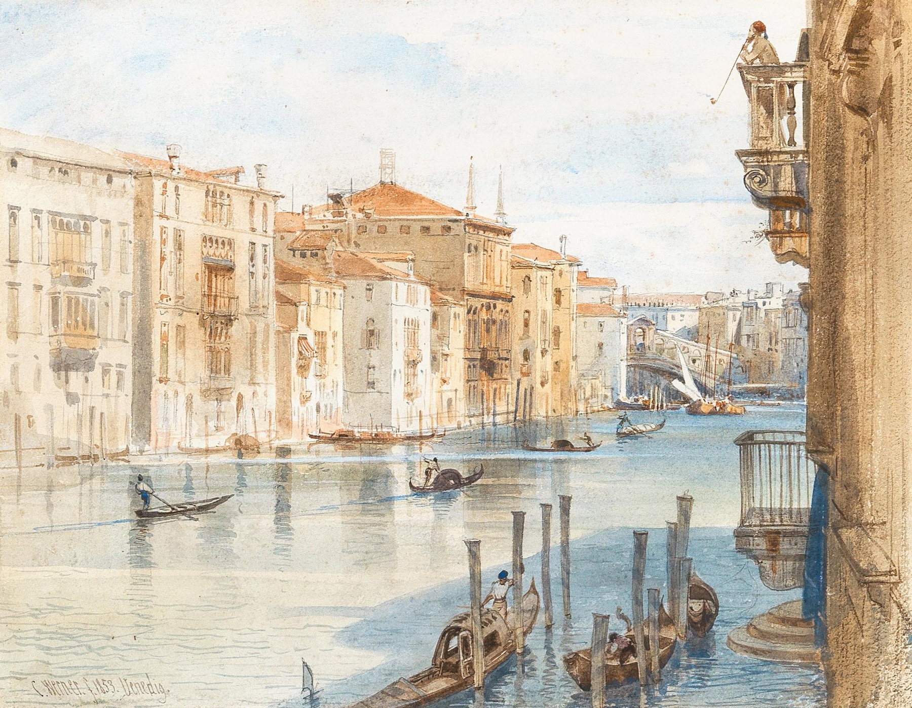 Canal Grande and Rialto Bridge, oil on canvas by Carl Friedrich Heinrich Werner