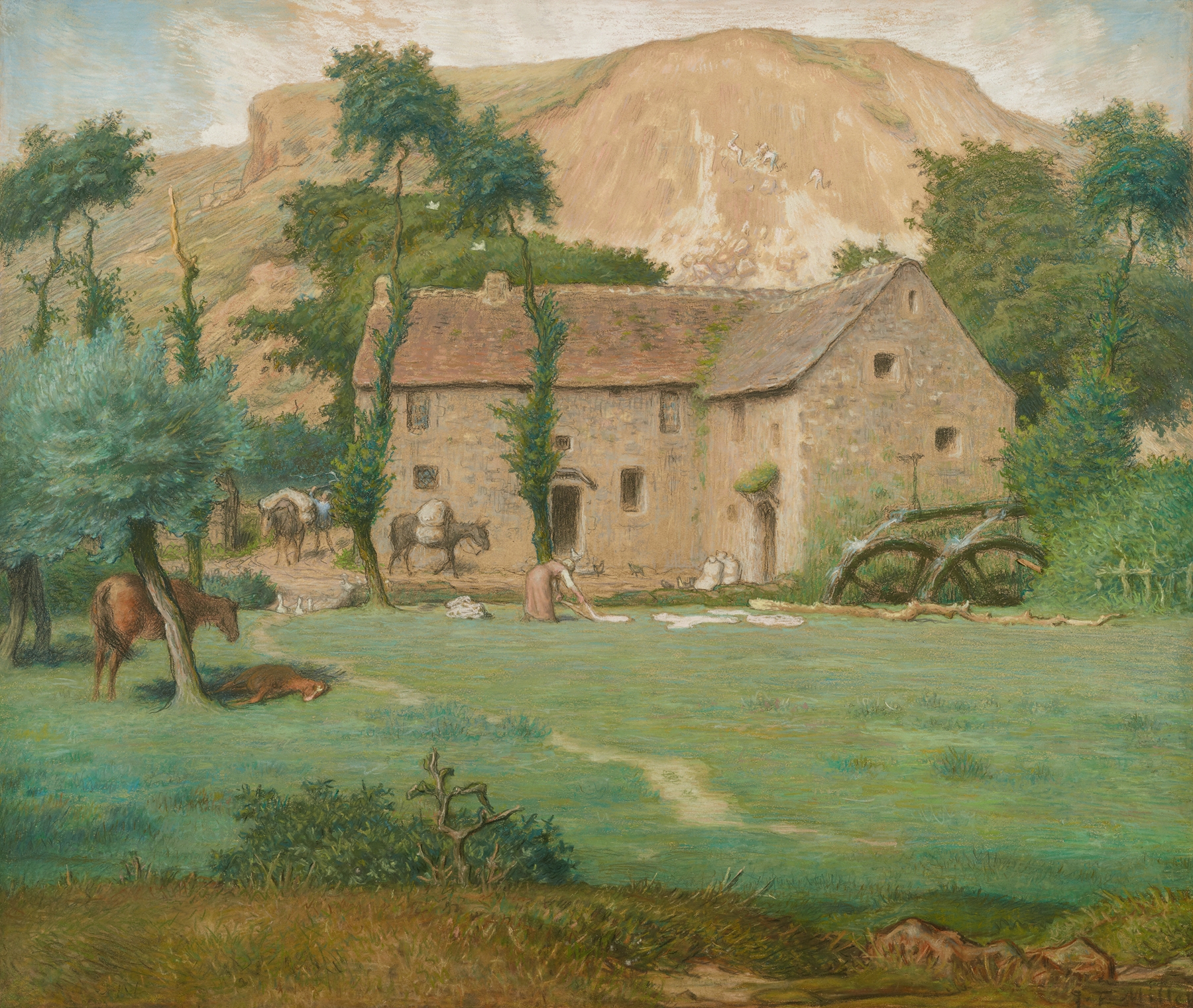 Watermill at the Foot of a Mountain, Allier, by Jean-François Millet, public domain