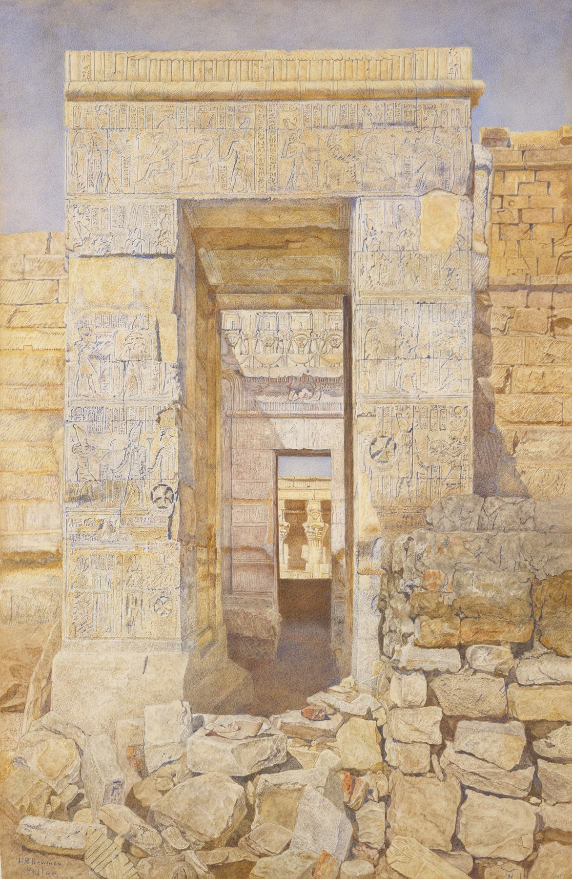 East Entrance, Room of Tiberius, Temple of Isis, Philae, by Henry Roderick Newman, public domain