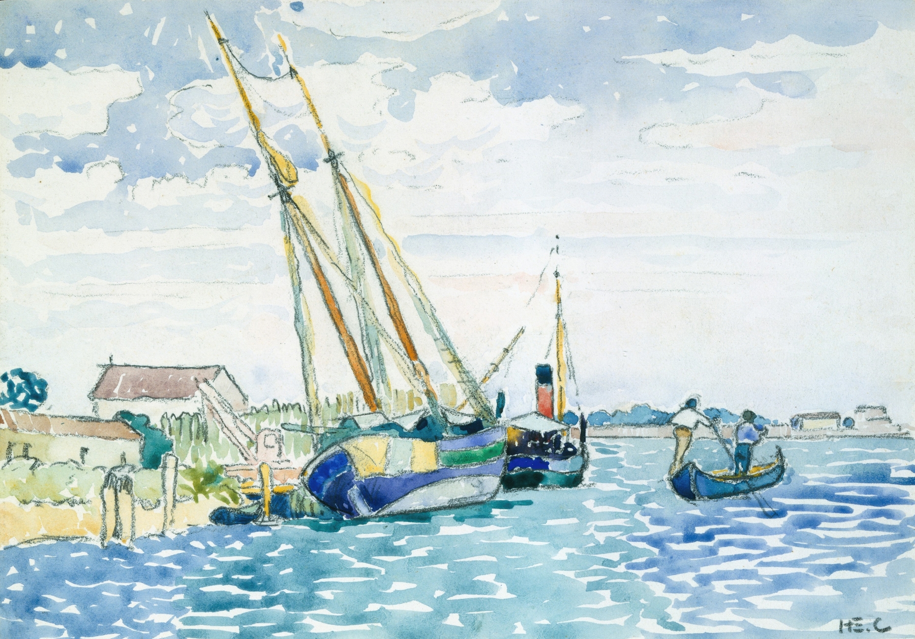 Marine Scene (Boats near Venice), by Henri-Edmond Cross, public domain