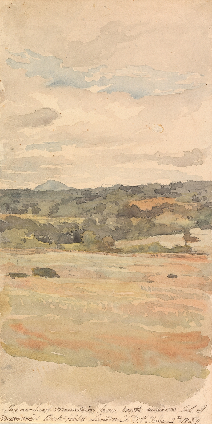 Sugar-Loaf Mountain, From North Window, Col. J. Monroe’s. Oak-Field Landon Co. Va. June 12th 1829, by Thomas Sully, public domain